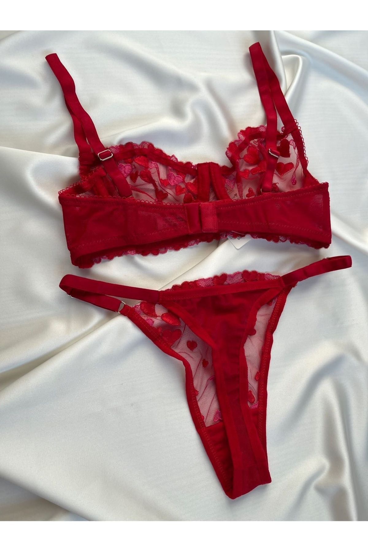 Pijamacs-Red Heart Patterned Bralet Set Bra Set 6