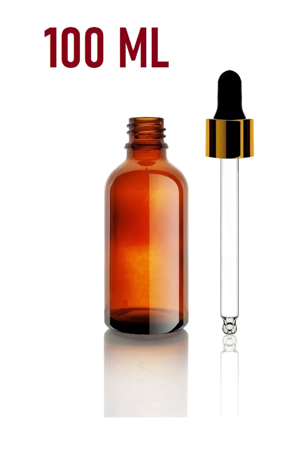 junibeliw 2 Adet 100ml Amber Cam Şişe Gold Metal Siyah Kapaklı Cam Damlalıklı Boş Esans Yağ Şişesi 2x100ml
