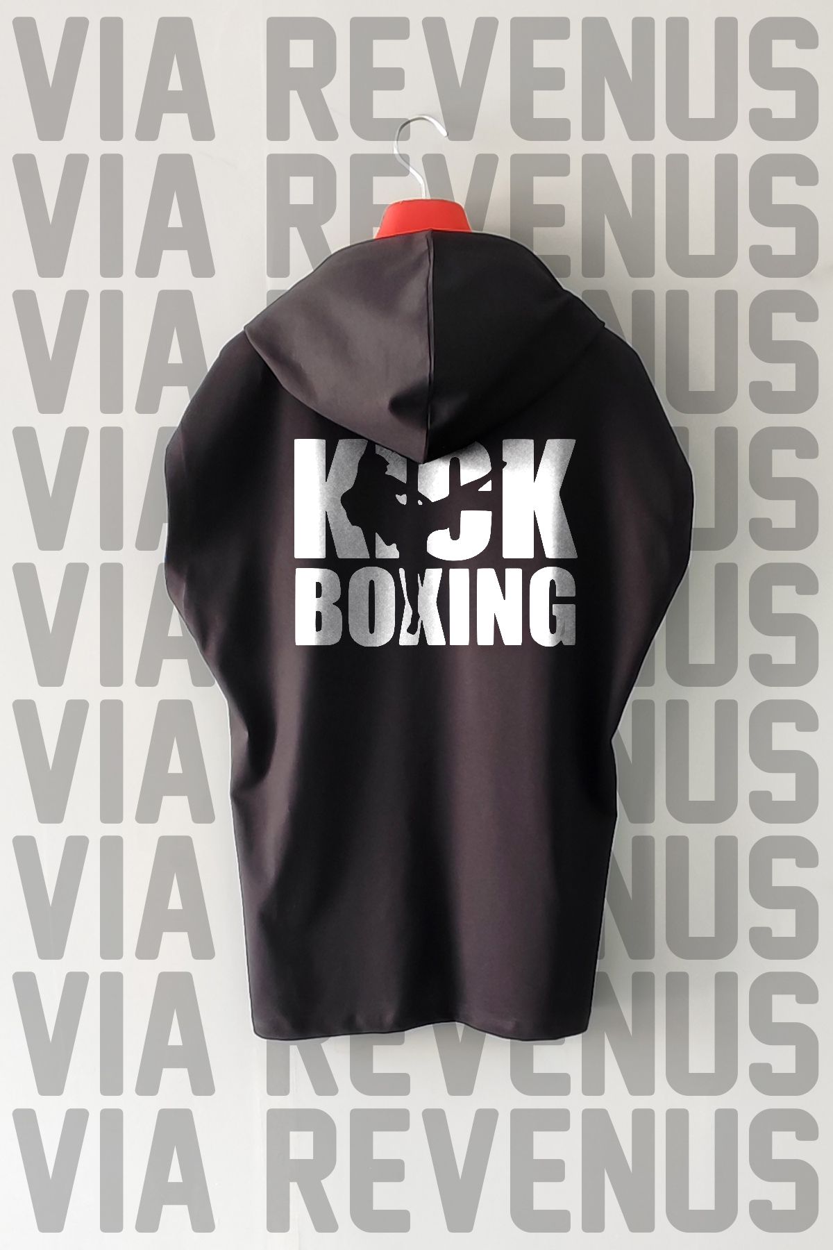 Vordevia Kick Boxing Ön ve Arka Baskılı Sıfır Kollu Kapüşonlu %100 Pamuk Spor Tshirt