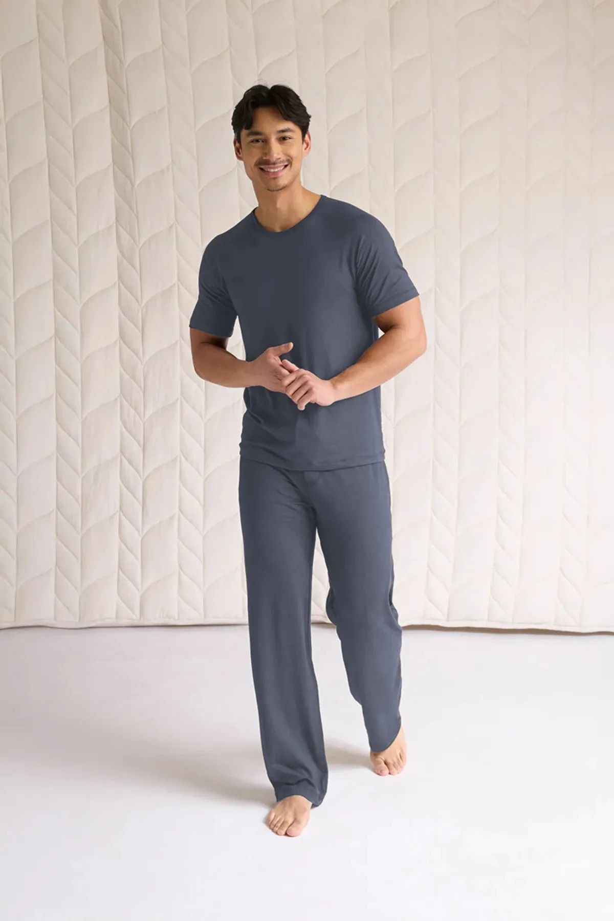 BARLİZ Erkek Bol Kalıp Kısa Kollu İnce Pijama Ve Günlük Takım
