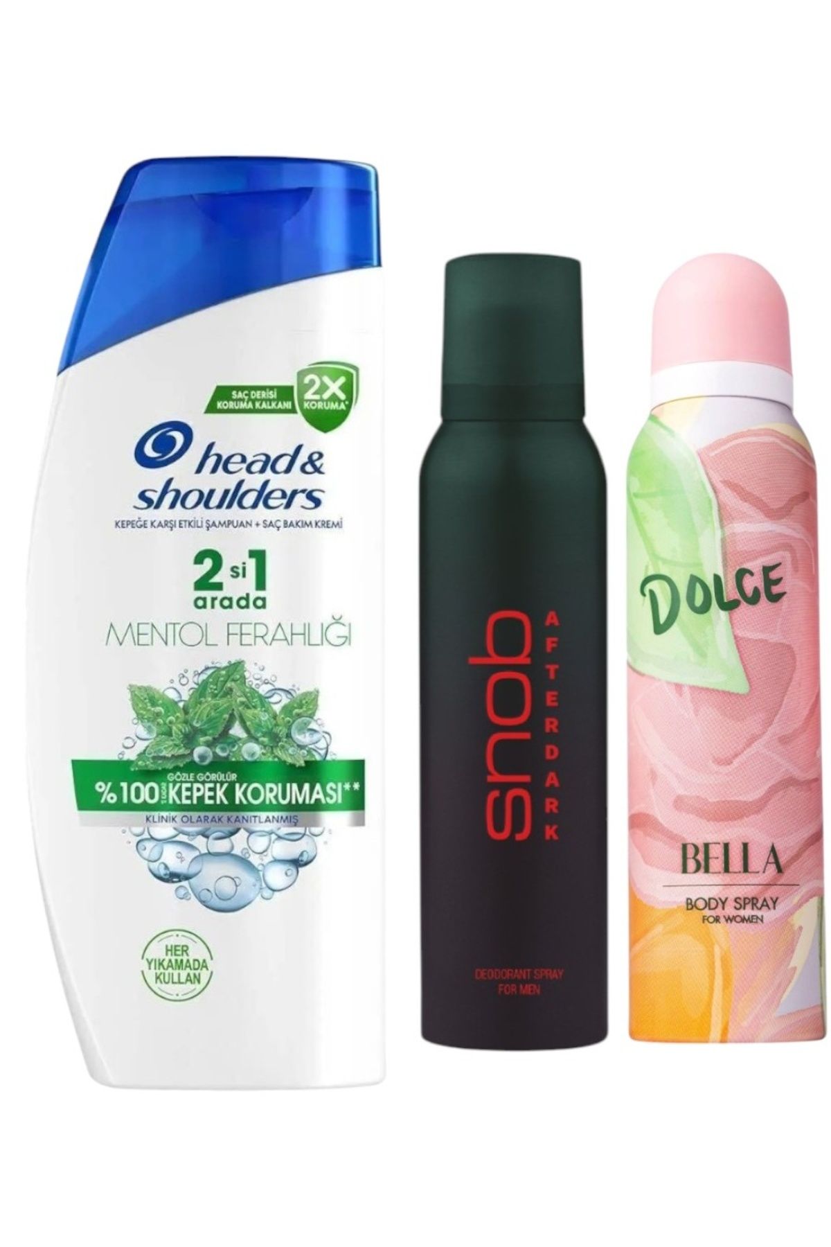 head and shoulders Şampuan Mentol Ferahlığı 2in1 625 ml + Snob Afterdark Deodorant 150 ml + Dolce Deodorant Bella 150ML