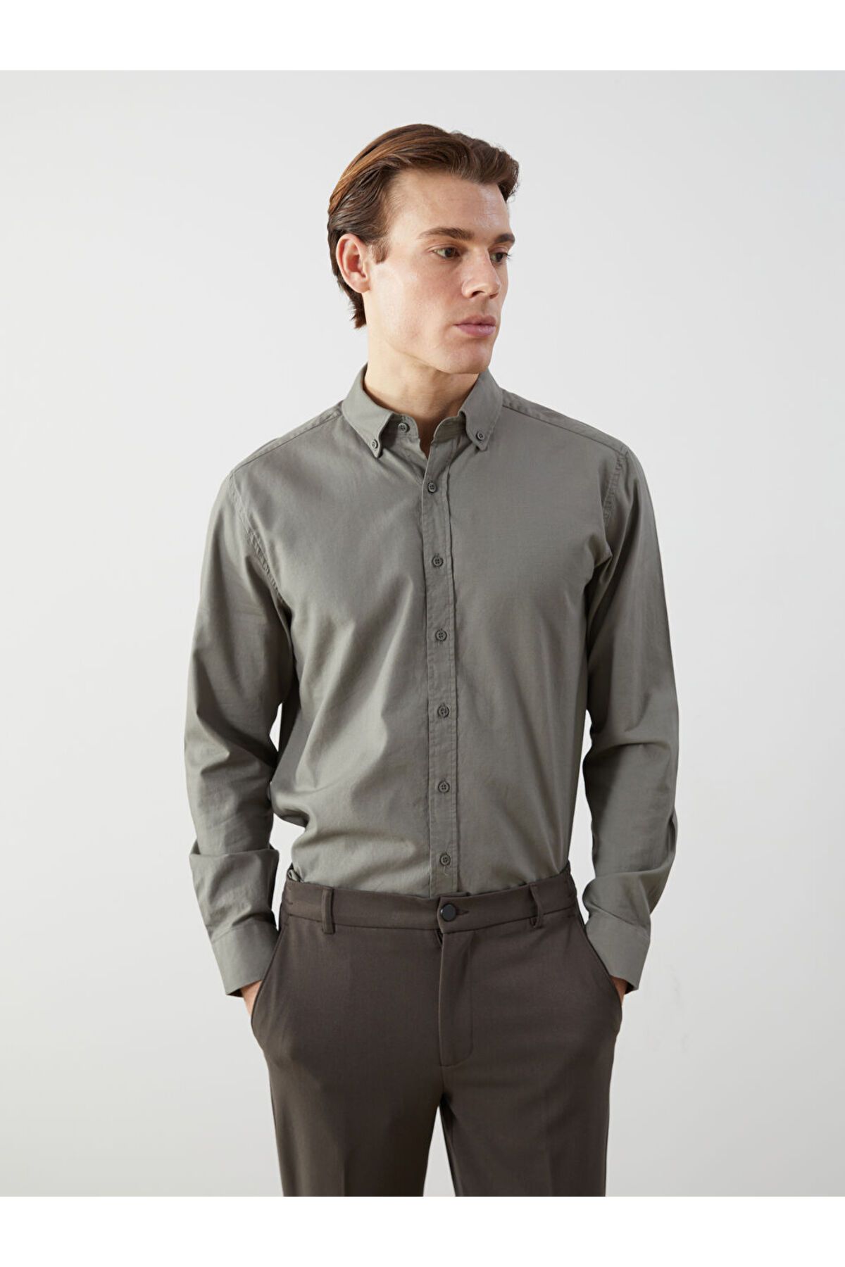 LC Waikiki LCW Vision Haki Slim Fit Uzun Kollu Oxford Erkek Gömlek S5G566Z8NVY25