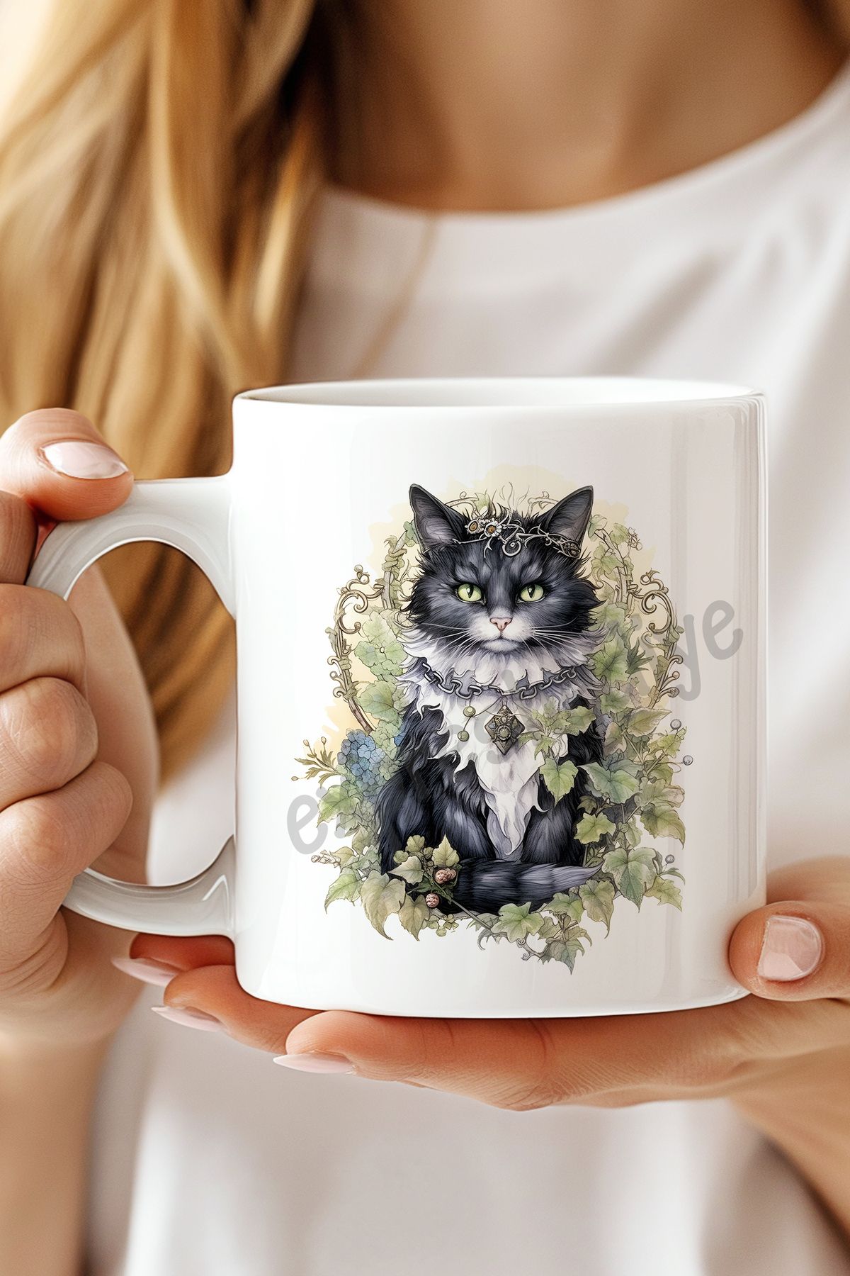 expreshediye Gothic Kedili Bardak, Gothic Tarz Kedi Kupa Bardak