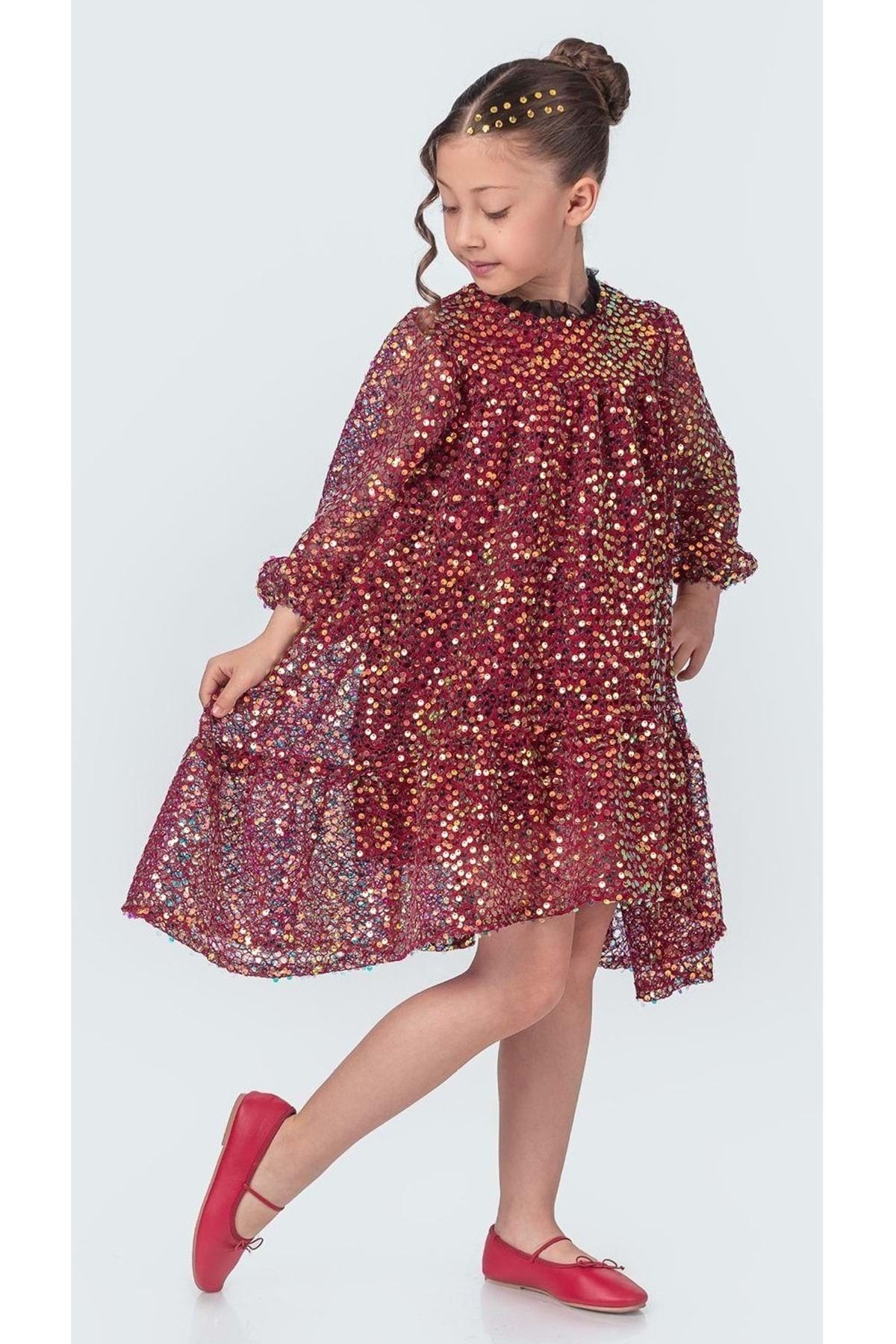 s.t. sebat tekstil Pul Payet Boydan Rahat Kız Çocuk Elbise