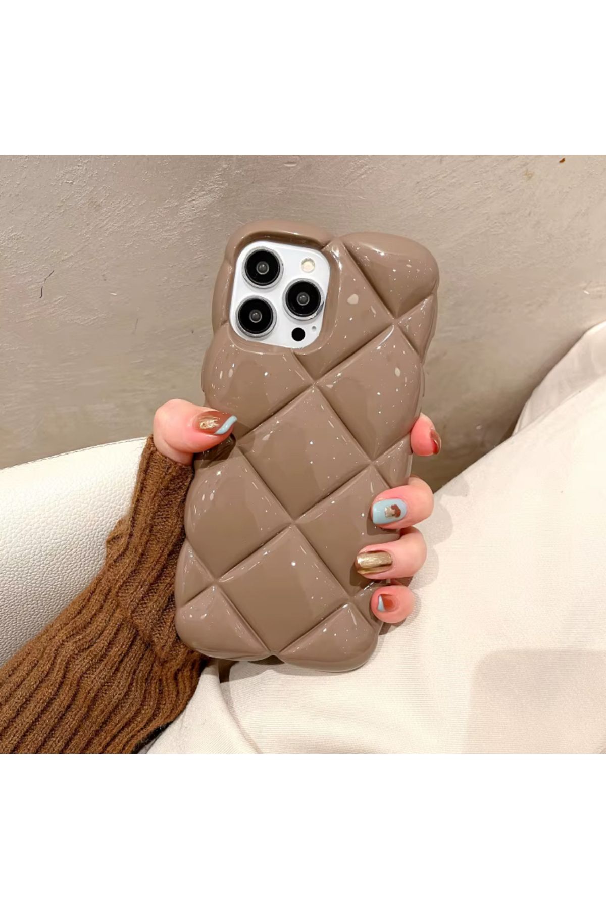 EDELFU iPhone 14 PRO MAX UYUMLU Baklava Desenli Parlak Simli Silikon Kılıf Darbeye Dayanıklı Kapak