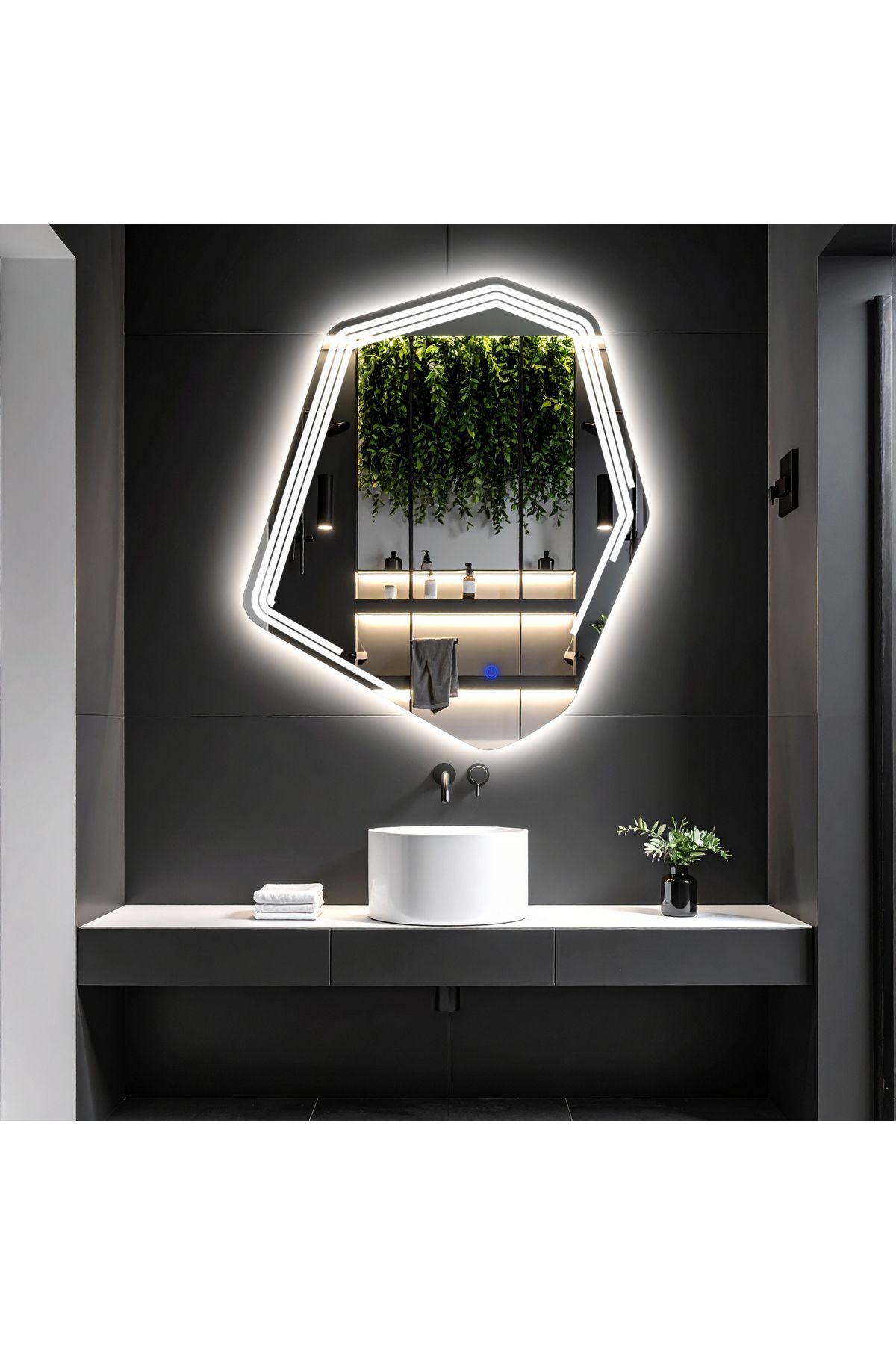 lumora mirror design Myrella Beyaz Led'li Lazer Kumlamalı Lavabo & Banyo Aynası (Dokunmatik Sensörlü)