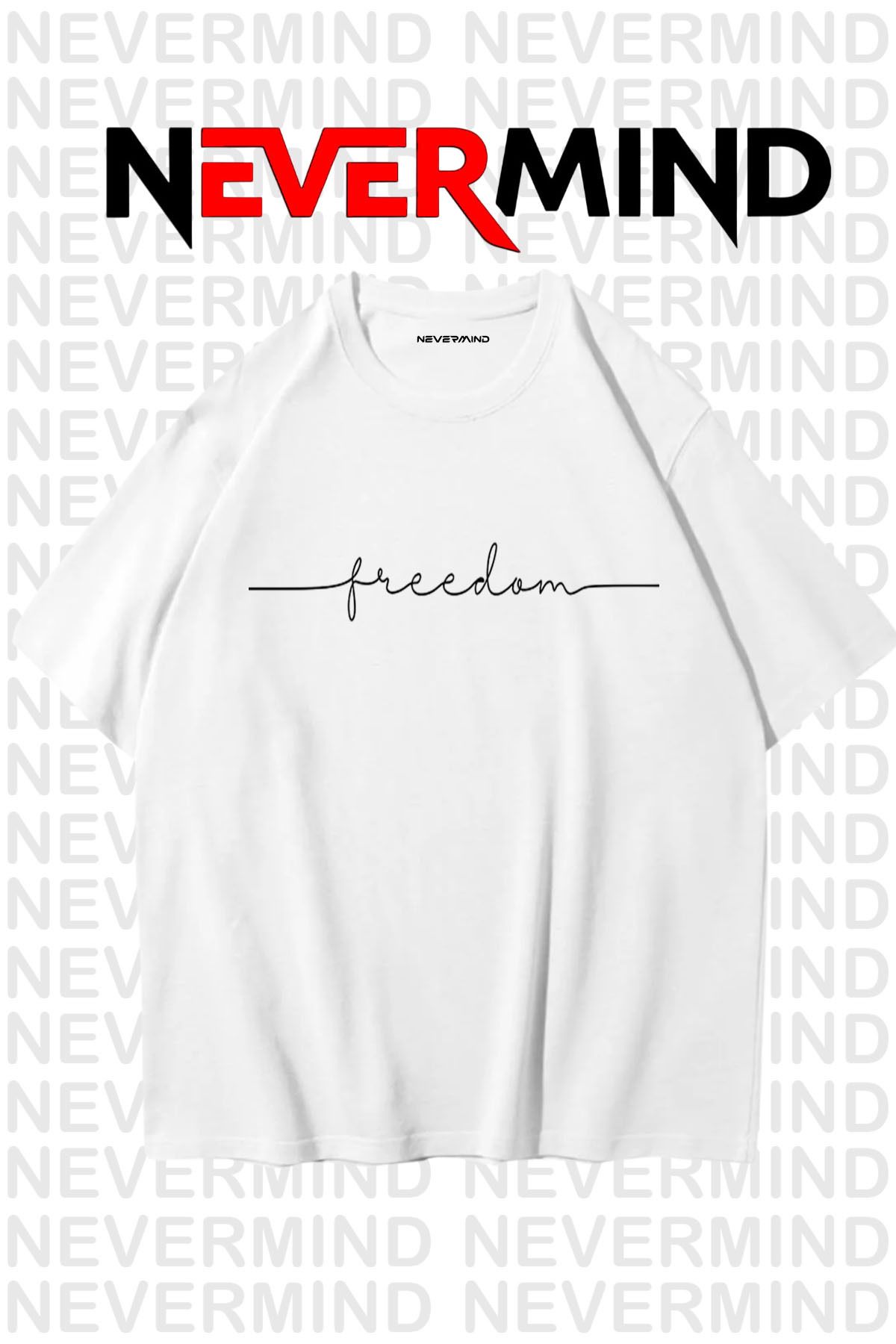 NEVERMIND Erkek Oversize “Freedom” Baskılı Erkek Tişört – Yazlık Rahat Pamuklu Tshirt
