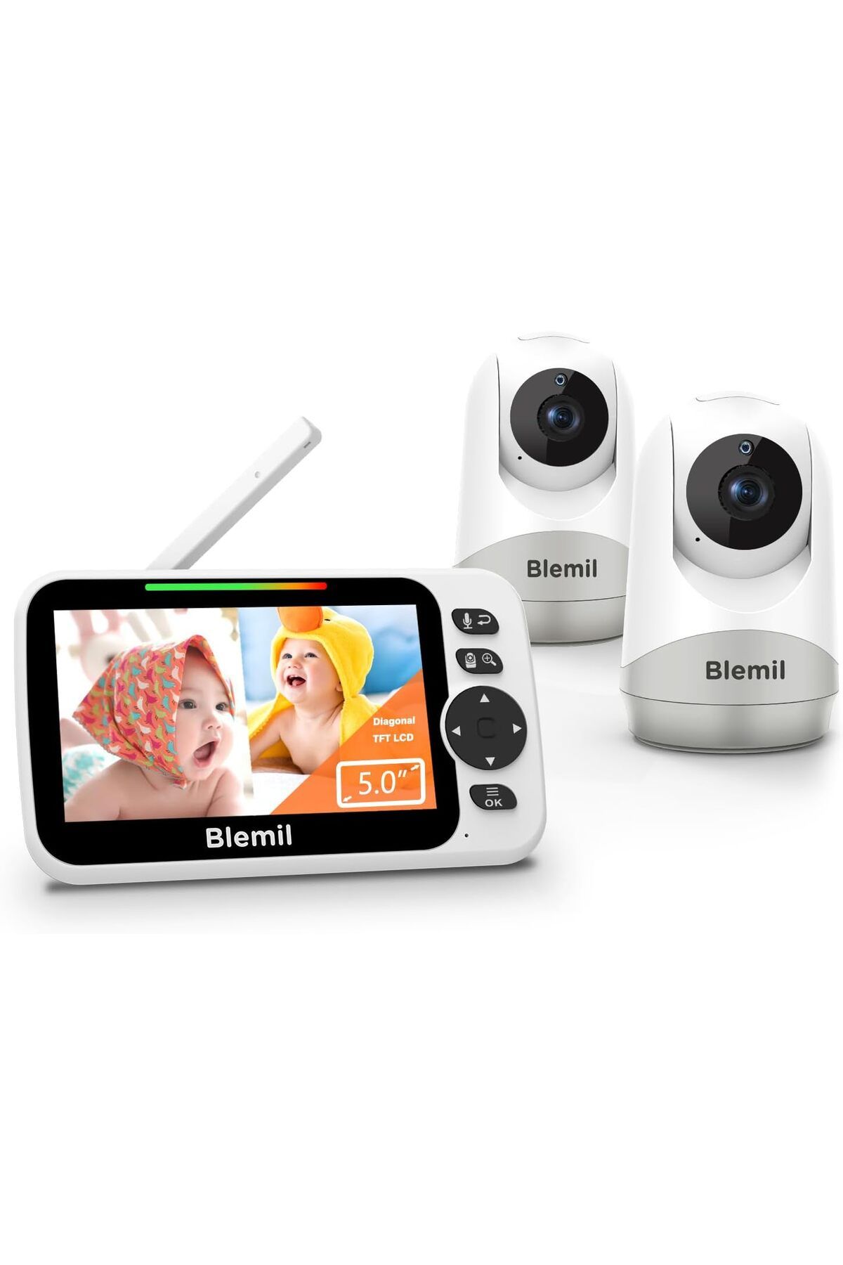 GÜMRÜK BEY Blemil Bölünmüş Ekranlı Bebek Monitörü Çift Kamera Destekli Ses Özellikli 5 İnç Pan/Tilt/Zoom Gece