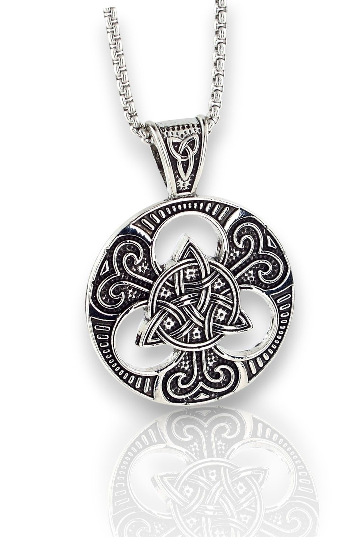 Solfera Trinity Mitolojik Viking Nordik İskandinav Çelik Zincirli Metal Erkek Kolye Q0979