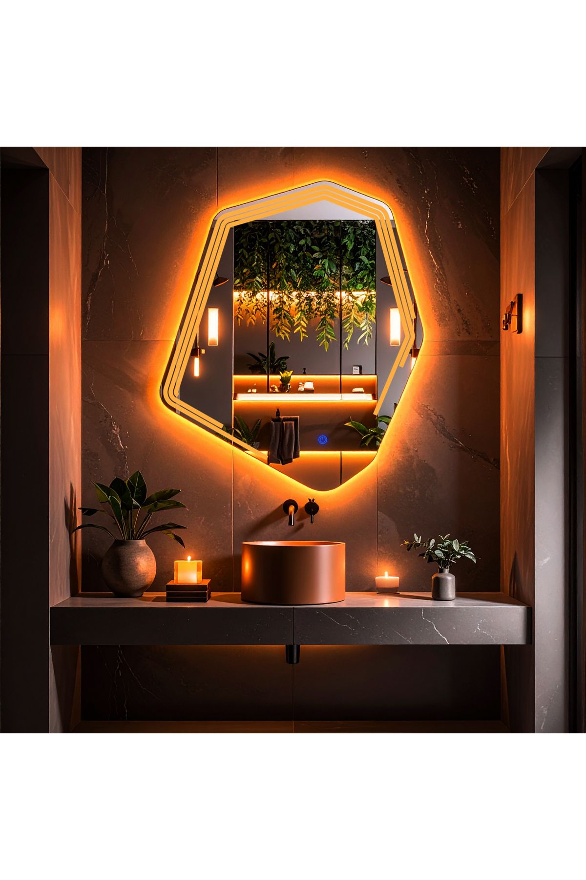 lumora mirror design Myrella Amber Led'li Lazer Kumlamalı Lavabo & Banyo Aynası (Dokunmatik Sensörlü)