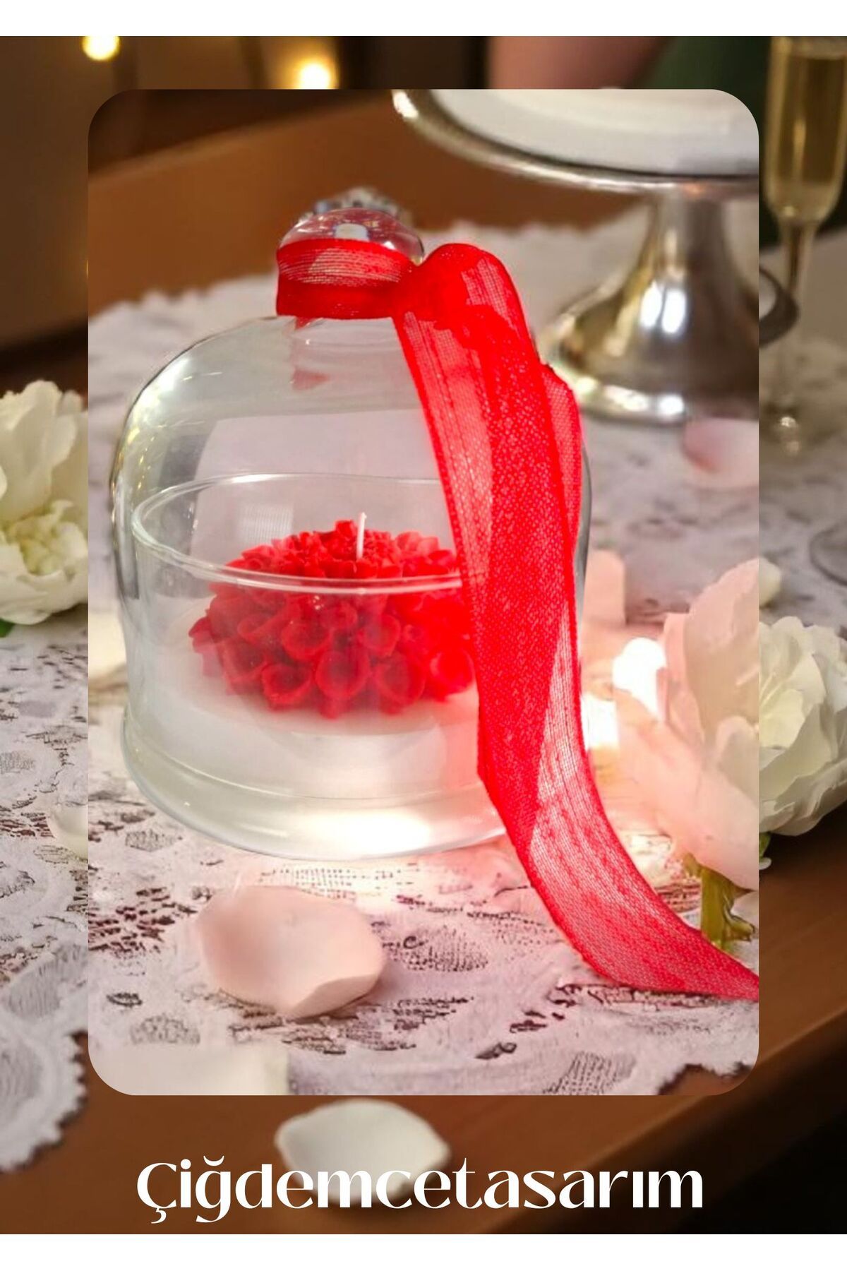 çiğdemcetasarım Paşabehçe Cam Kasede Dekoratif Hediyelik Aroma Kokulu Gül Mum, Doğal El Yapımı Hediyelik