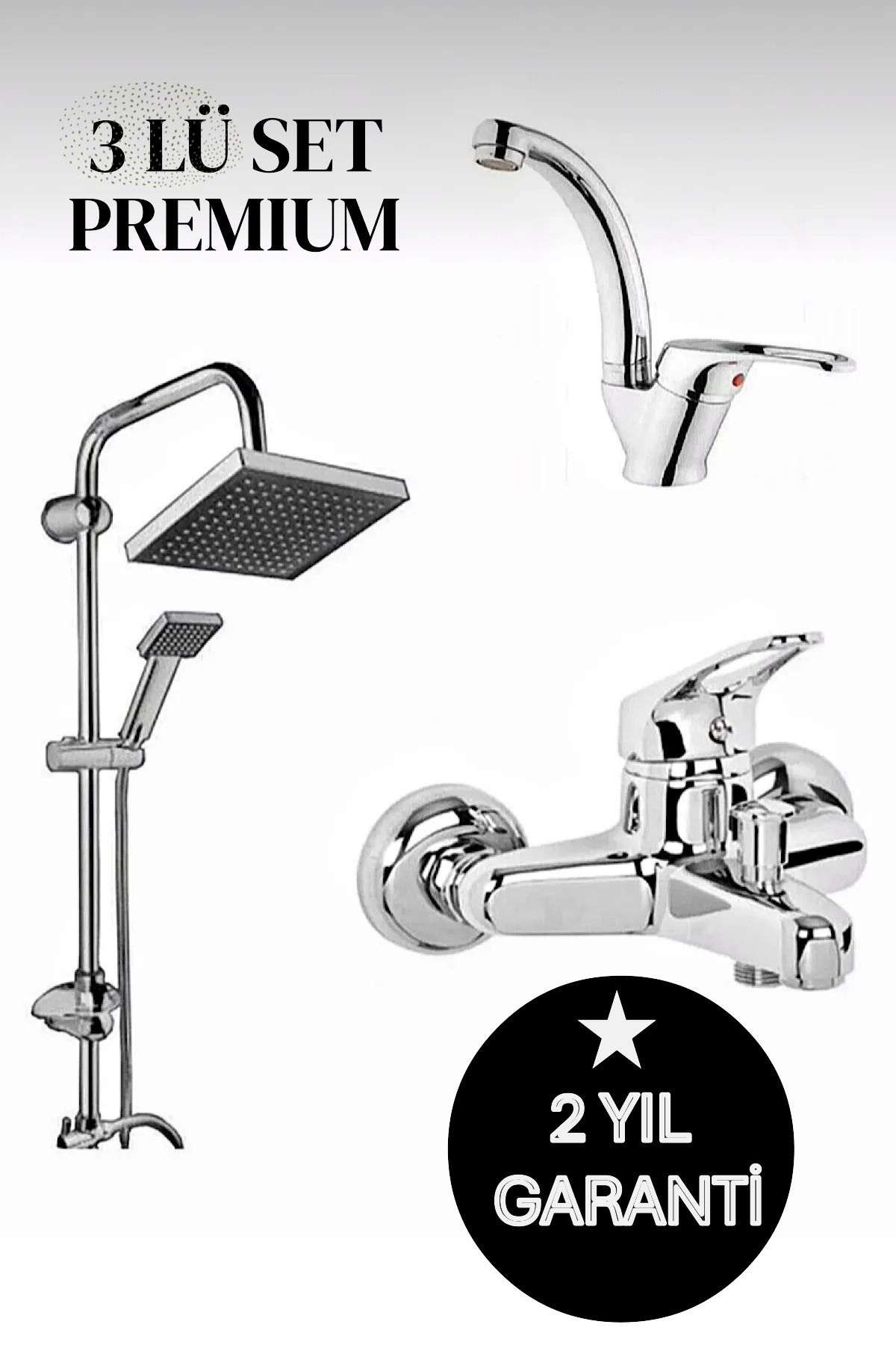 JustBS Mix Banyo Bataryası Evye Bataryası Robot Yağmurlama Tepe Duş Seti Duş Başlığı 3’lü Set