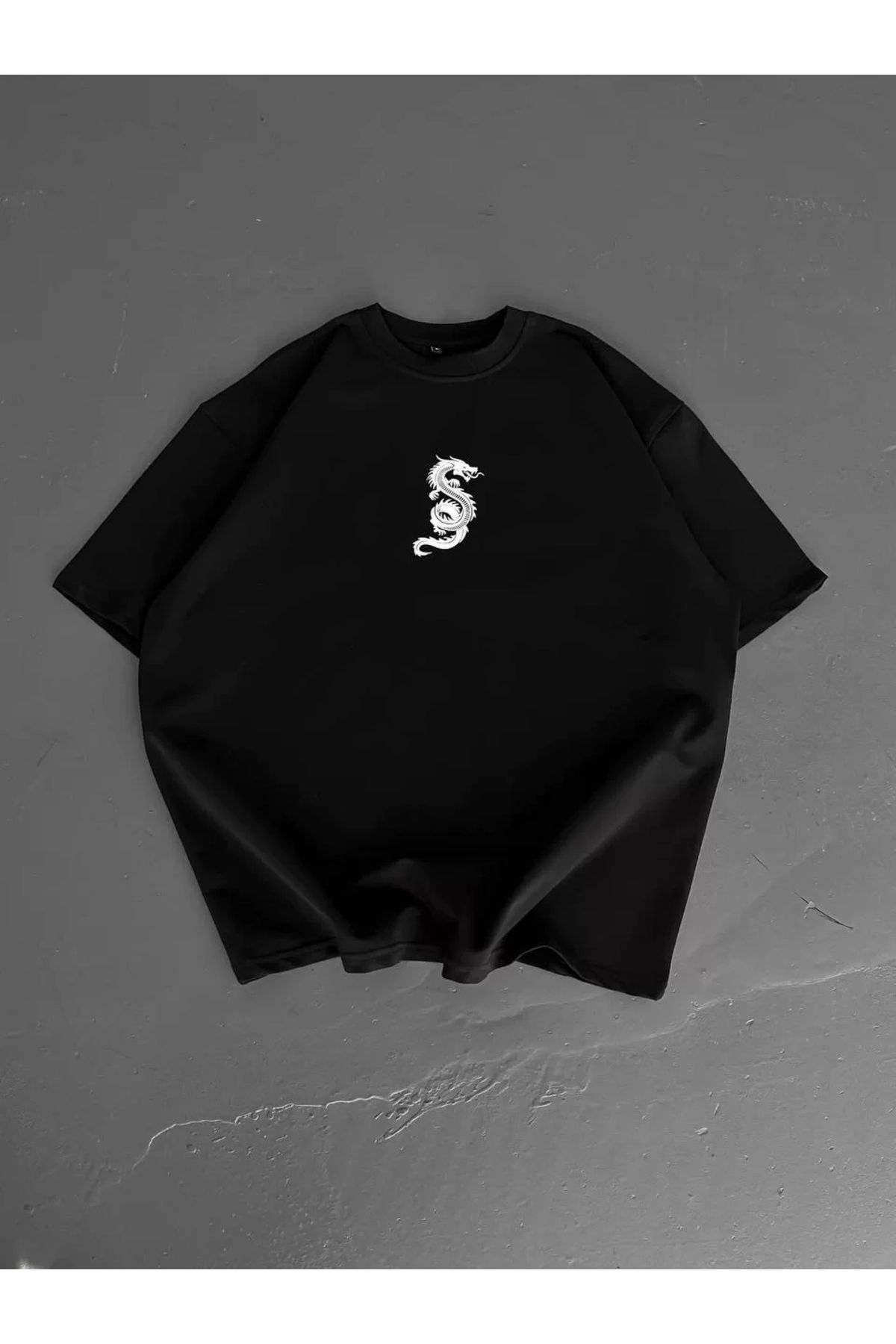 CVS Baskılı Oversize Bisiklet Yaka T-shirt - Siyah