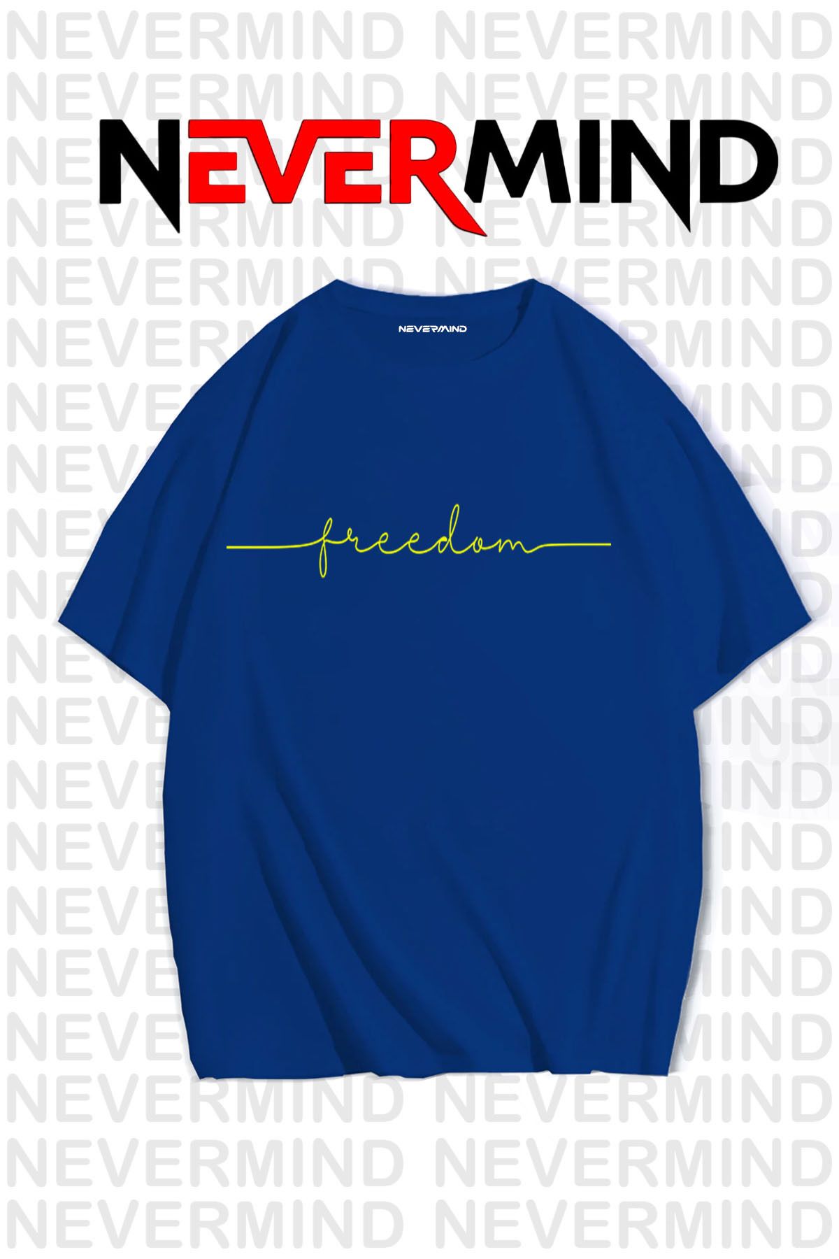 NEVERMIND Erkek Oversize “Freedom” Baskılı Erkek Tişört – Yazlık Rahat Pamuklu Tshirt