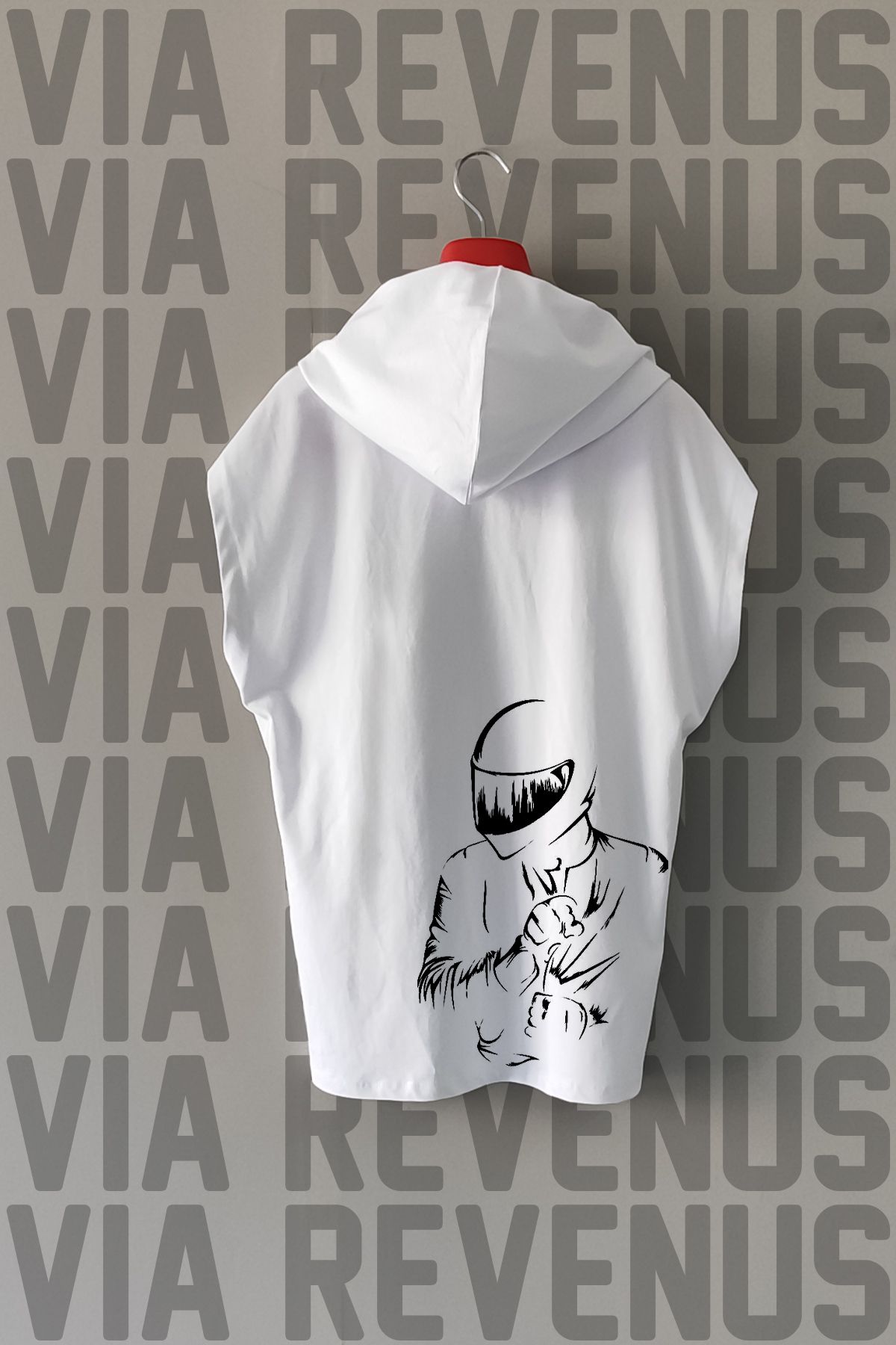 Vordevia Born To Ride / Motorcu Ön ve Arka Baskılı Sıfır Kollu Kapüşonlu %100 Pamuk Spor Tshirt
