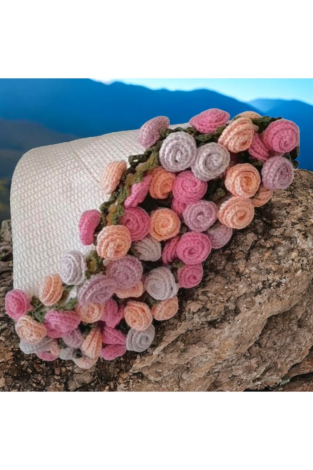 Charme Elegant el örgüsü gül şal