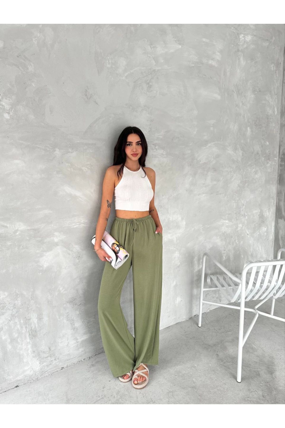Pink Stil Ayrobin Oversize Kadın Pantalon - Mint Yeşili Pink Stil