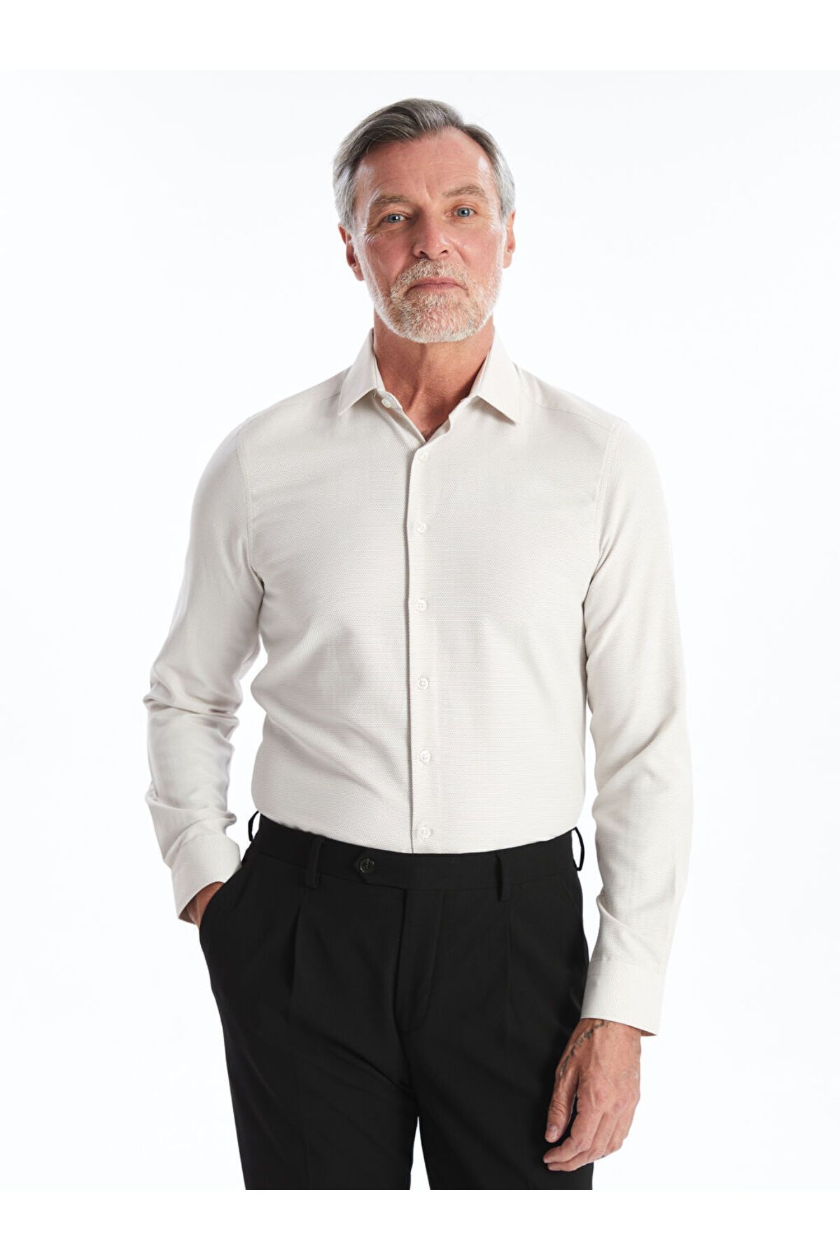 LC Waikiki LCWAIKIKI Formal Bej Slim Fit Uzun Kollu Armürlü Erkek Dokulu Gömlek S4CK24Z8NVY25