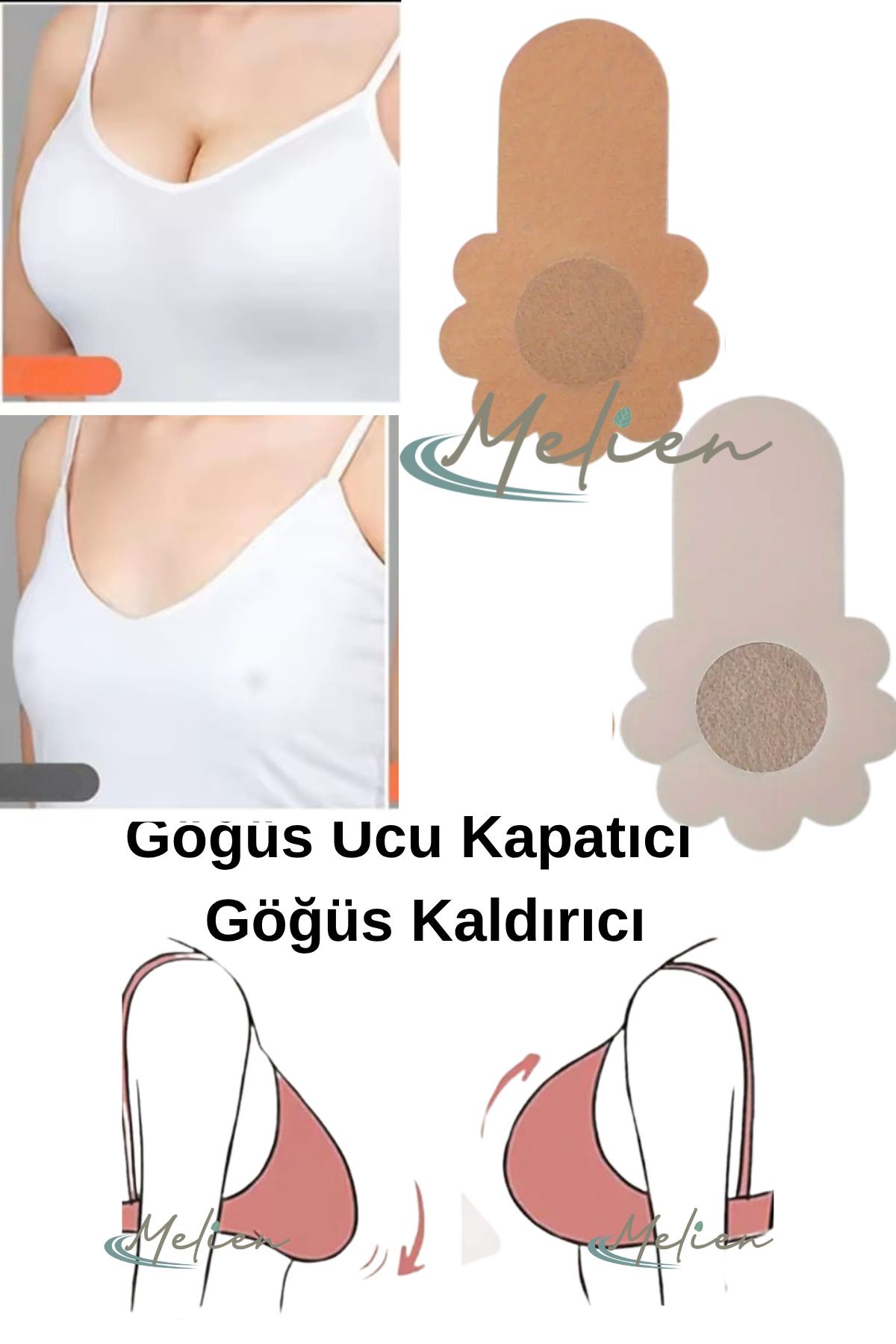 Melien 6 Adet Pushup Göğüs Meme Ucu Kapatıcı Kaldırıcı Dikleştirici Kaldırma Sütyensiz Pedi Bez Bandı Ten