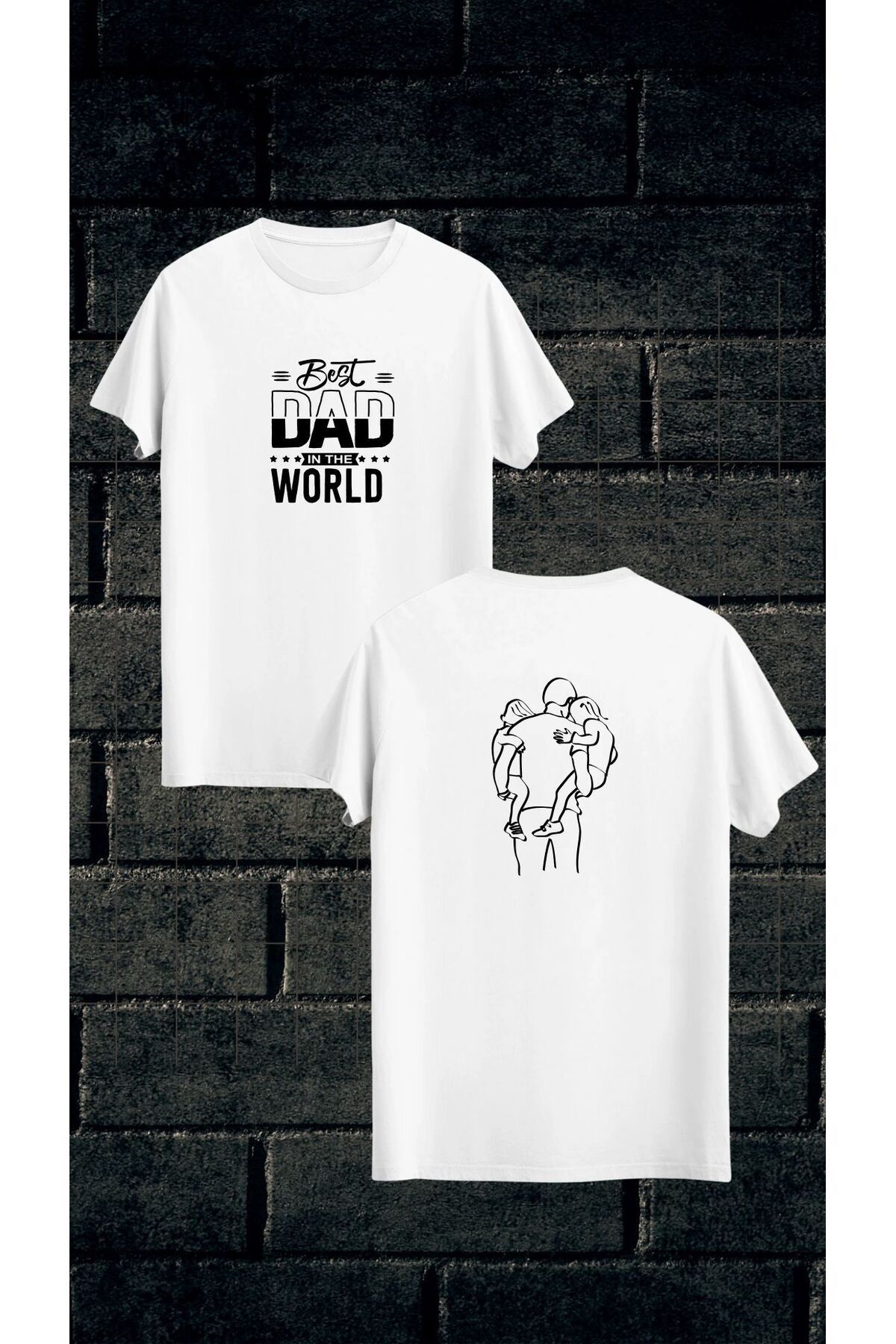 Qool Collection "Best Dad in the World – Minimal Baba & Çocuklar Tasarımlı Tişört"