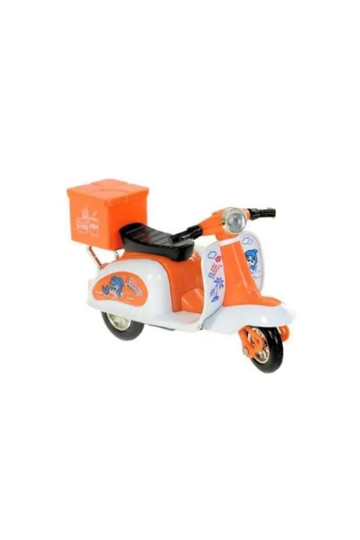 merland benvecocuk Çek Bırak Metal Vespa Motor 12 Cm - FY361A-12D - Turuncu (Lisinya)