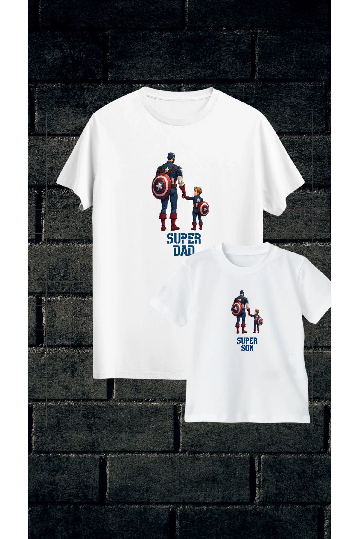 Qool Collection Captain America Baba Oğul Tişört Seti – Super Dad & Super Son Kombini