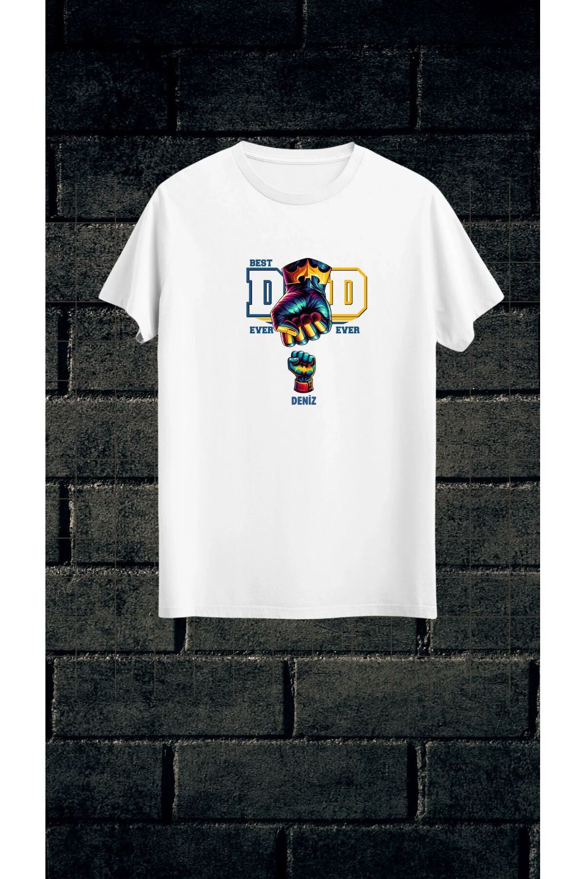 Qool Collection Best Dad Ever Kişiye Özel Baba Tişörtü – Renkli Yumruk Tasarım