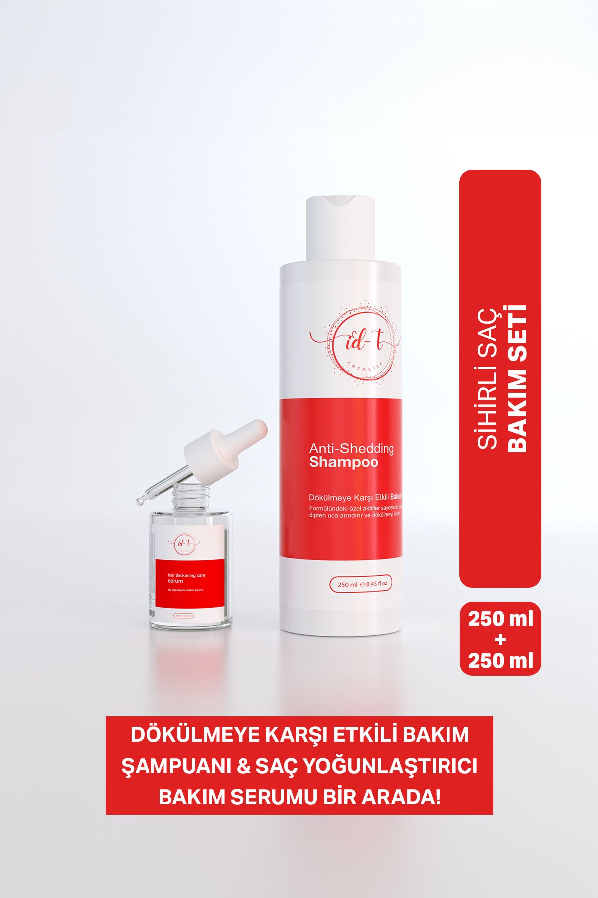 id-t cosmetic Sihirli saç seti MAGIC HAIR SET Dökülme karşıtı bakım şampuanı ve saç yoğunlaştırıcı bakım serumu