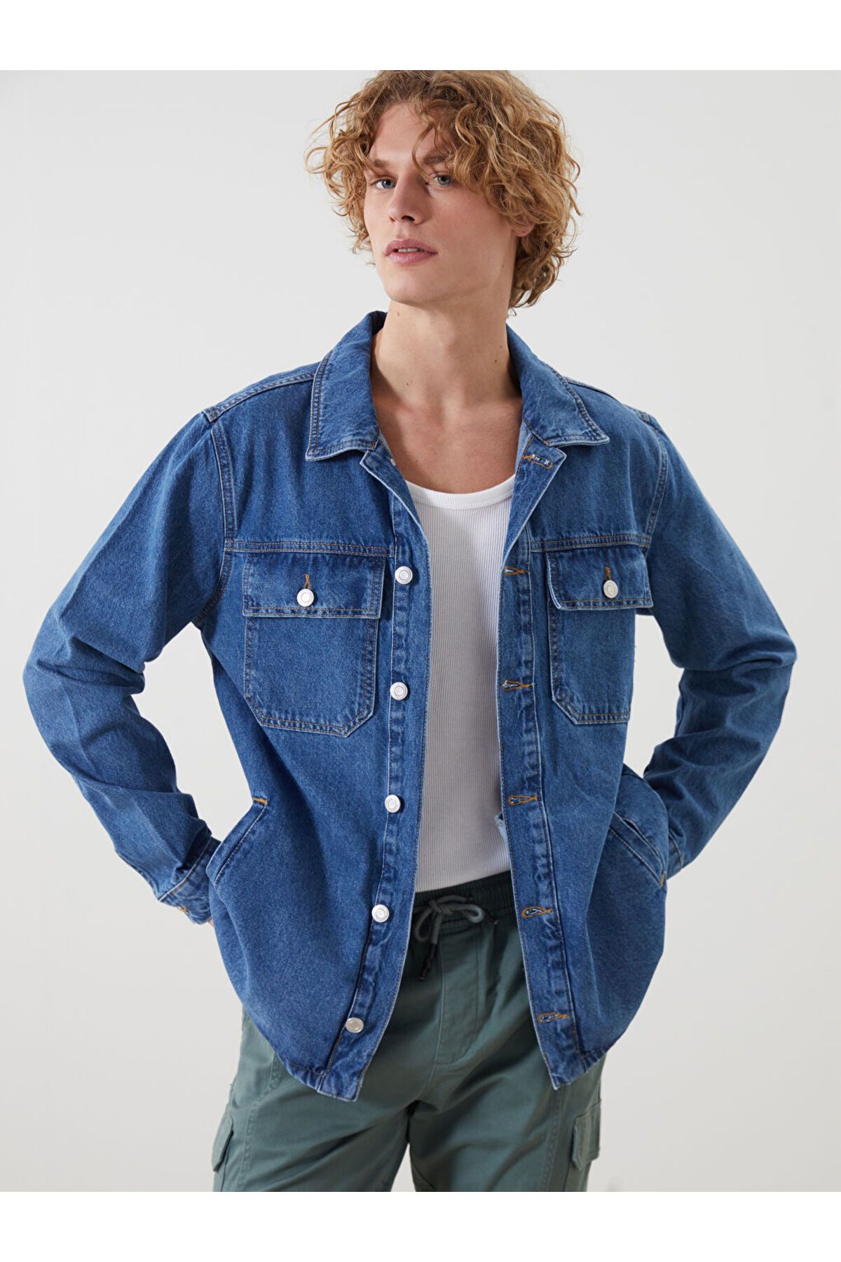 LC Waikiki XSIDE Indigo Rahat Kalıp Uzun Kollu Erkek Jean Gömlek S53236Z8NVY25