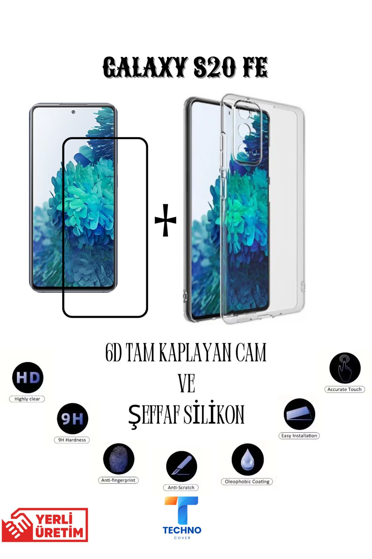 foxpower Samsung S20 Fe 6D Tam Kaplayan Ekran Koruyucu ve Şeffaf Kılıf 2li Avantajlı Paket