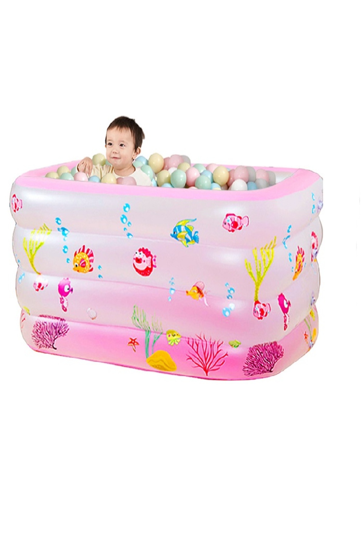 teknom Bebek havuzu yüzme havuzu oyun havuzu top havuzu pembe 120x90x70 boyun simidi ile fotoğrafı 2 (önizleme)