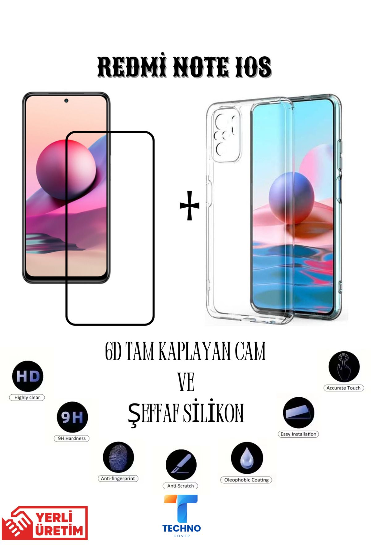 foxpower Redmi Note 10s 6D Tam Kaplayan Ekran Koruyucu ve Şeffaf Kılıf 2li Avantajlı Paket