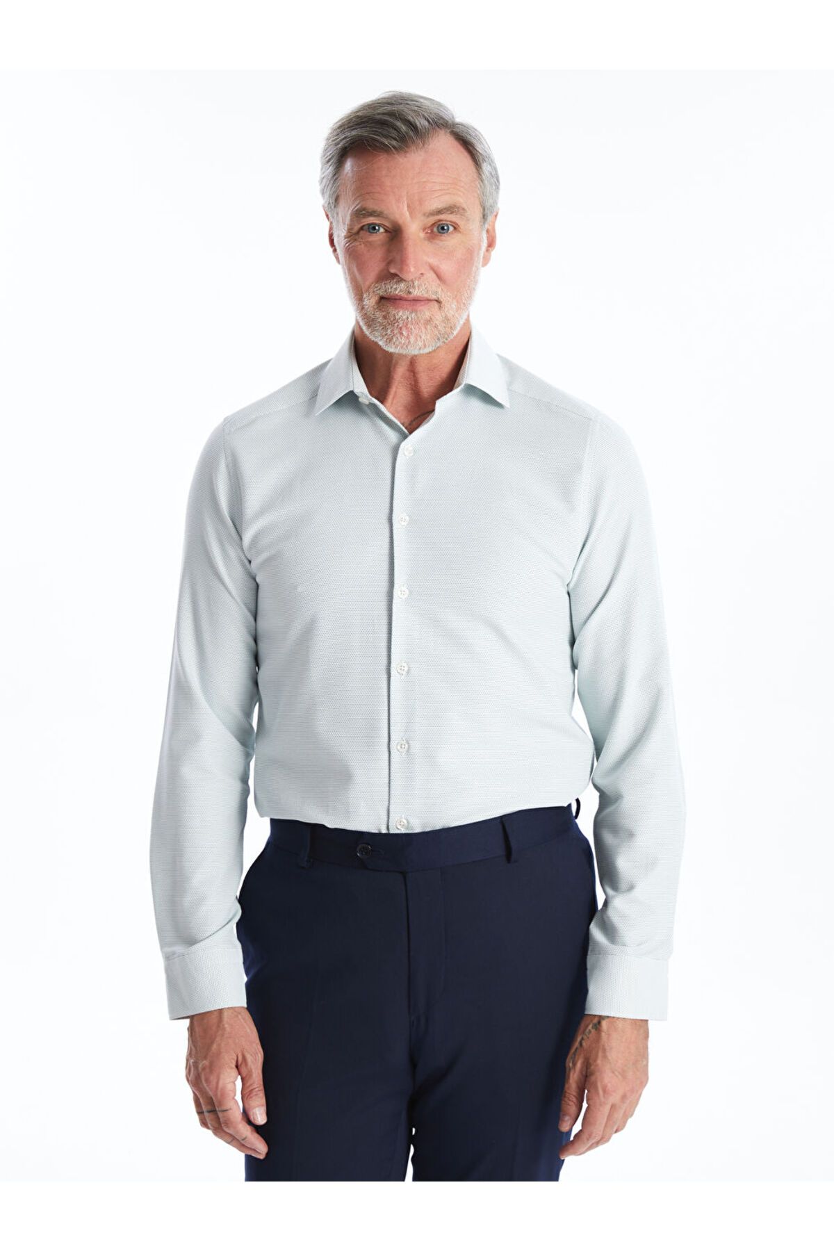LC Waikiki LCWAIKIKI Formal Yeşil Slim Fit Uzun Kollu Armürlü Erkek Dokulu Gömlek S4CK24Z8NVY25