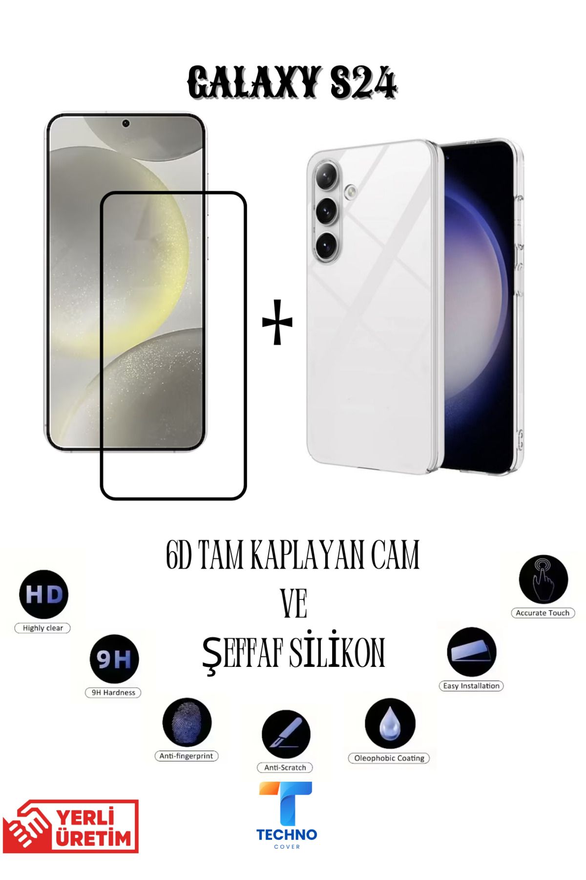 foxpower Samsung S24 6D Tam Kaplayan Ekran Koruyucu ve Şeffaf Kılıf 2li Avantajlı Paket