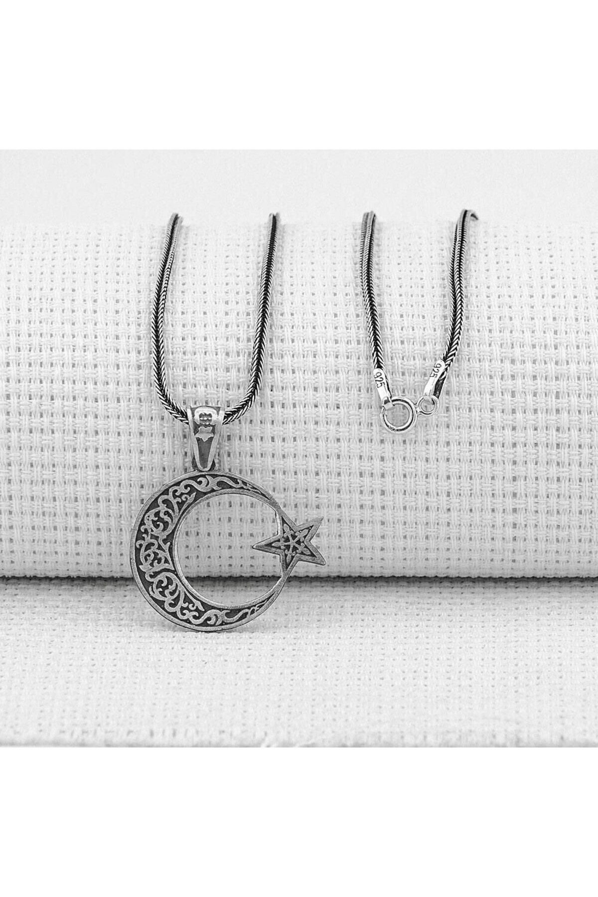 shop Ay Yıldız Tasarımlı 925 Ayar Gümüş Erkek Kolye