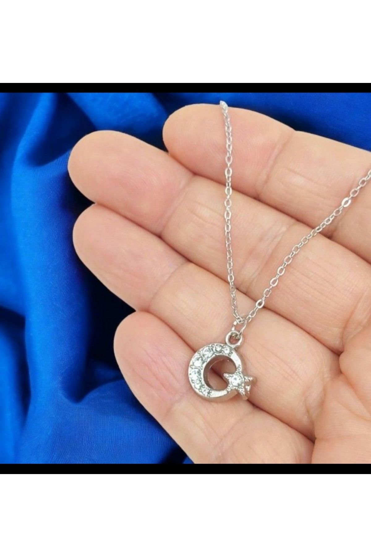İnci Zirkon taşlı ay yıldızlı çelik kolye