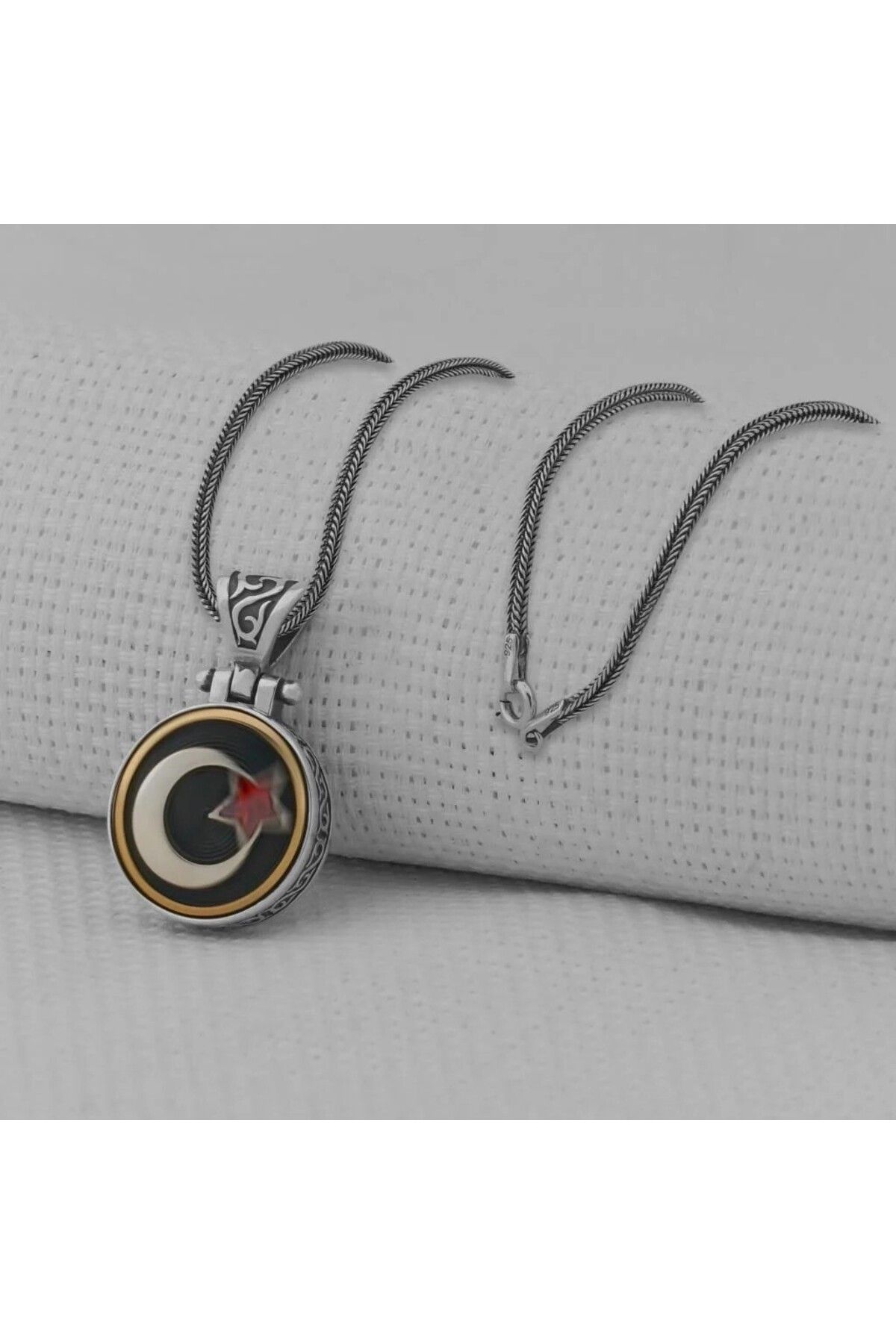 shop Ay Yıldız Ortası Dönen 925 Ayar Gümüş Erkek Kolye
