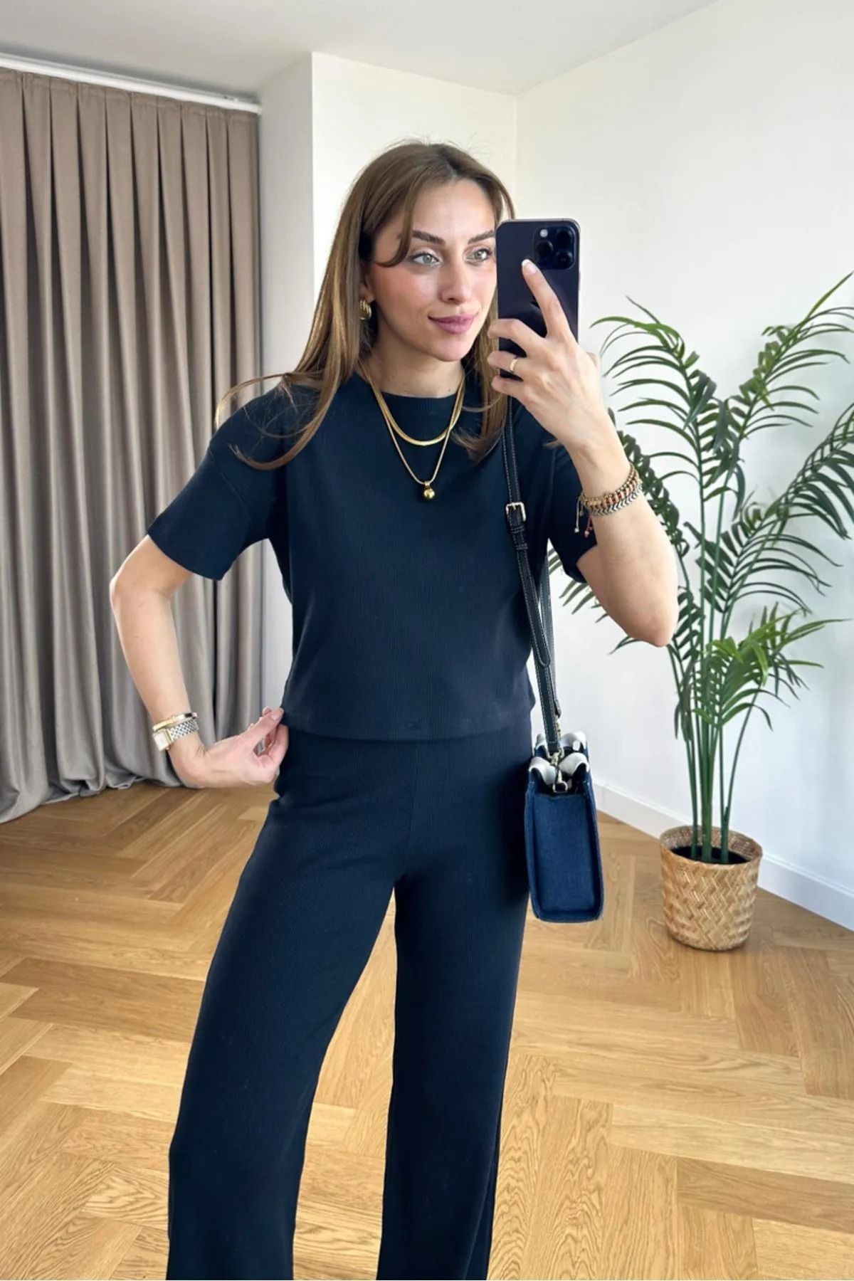 BARLİZ Kadın Basic Yazlık Kısa Kollu Esnek Günlük Fitilli Takım