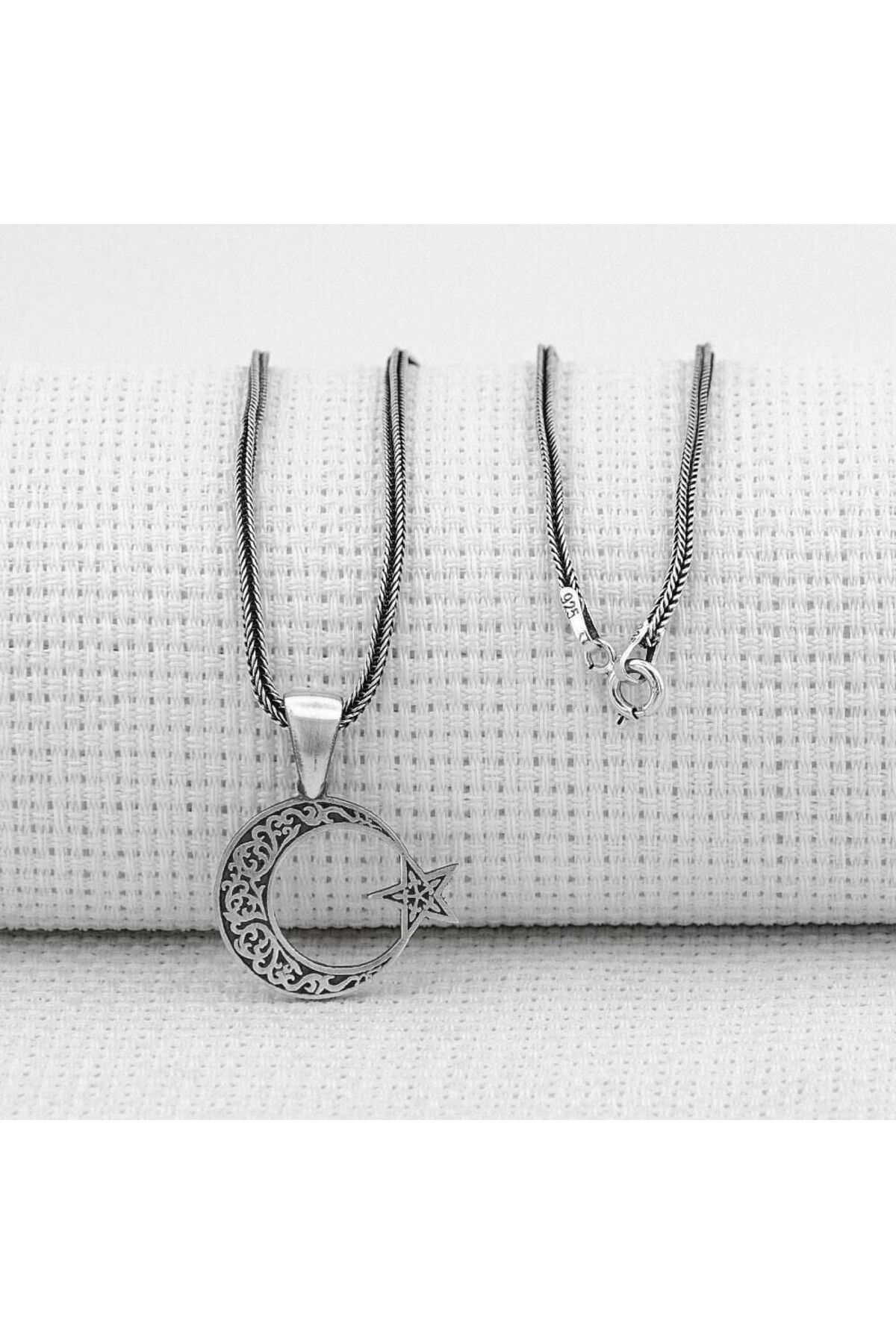 shop Ay Yıldız Tasarımlı 925 Ayar Gümüş Erkek Kolye