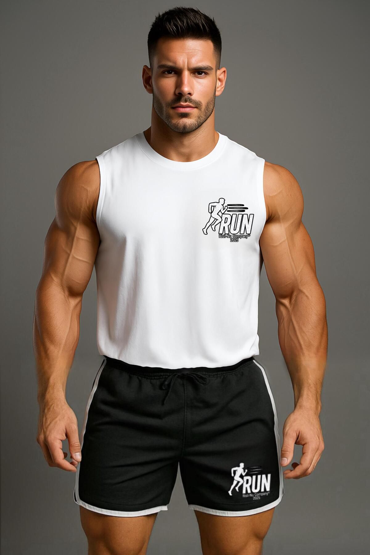 Risil-Nu Company Yeni Sezon Premium Petek Kumaş Şort ve Pamuklu Atlet İkili GYM Sporcu Takımı