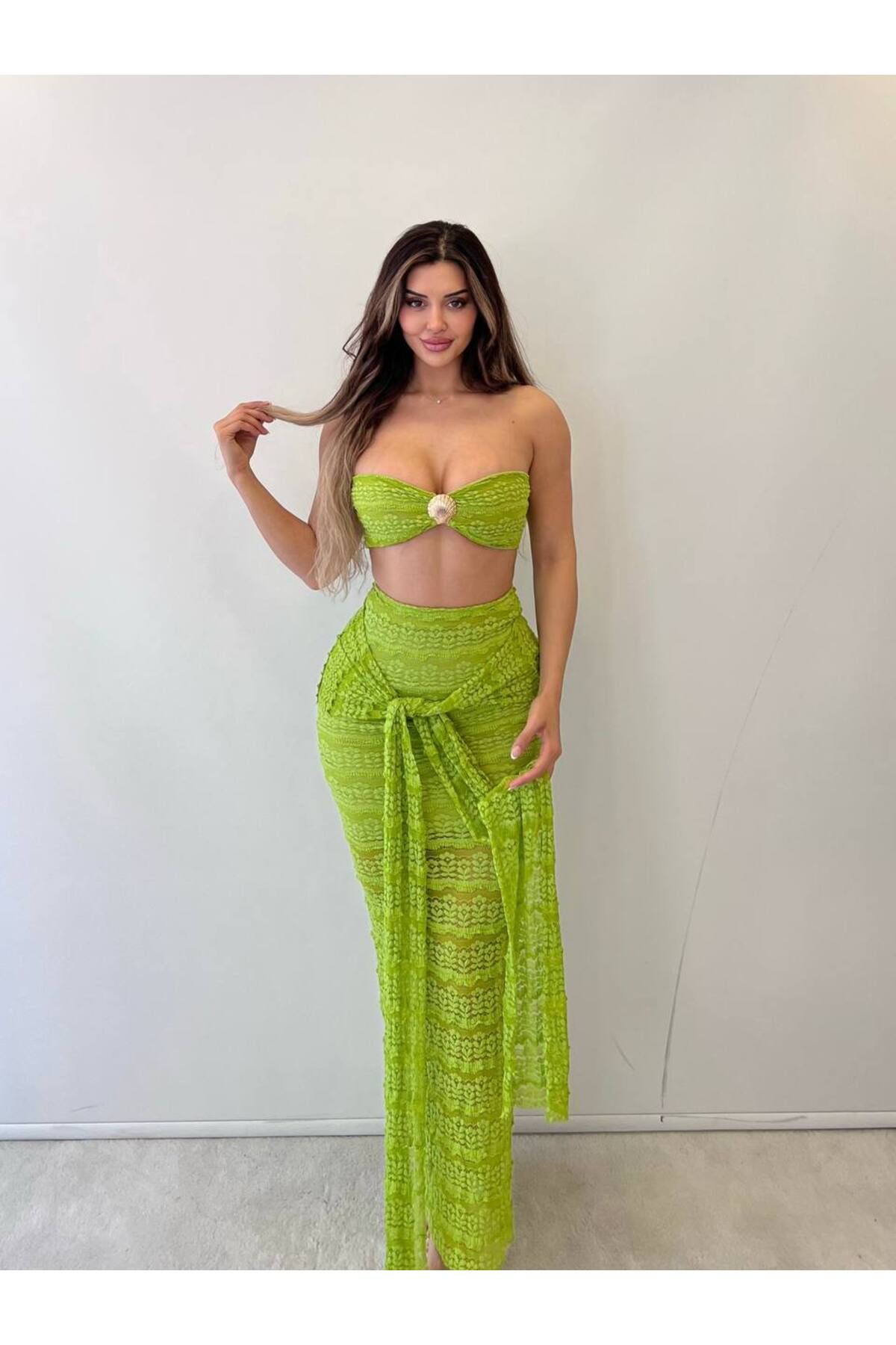 Castivo Fashion Deniz Kabuğu Tokalı Dantel İki Parça Takım