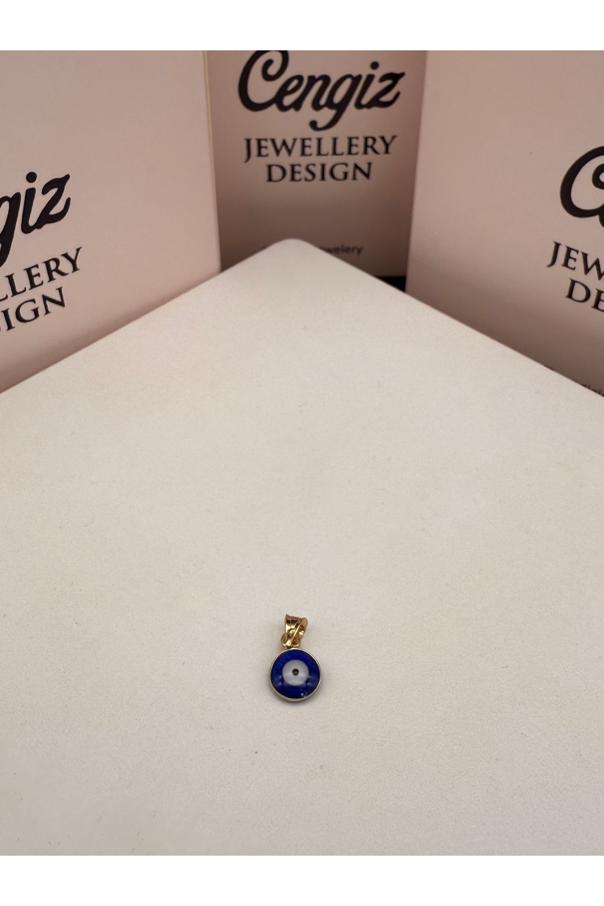 cengizjewellery 14 Ayar Çift Taraflı Mineli Göz Altın Kolye Ucu