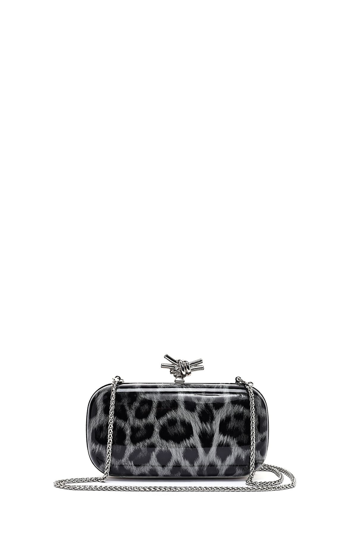 Derimod Kadın Siyah Leopar Desenli Uzun Zincir Asklı Mini Kutu Abiye Çanta 25SBD2732W2