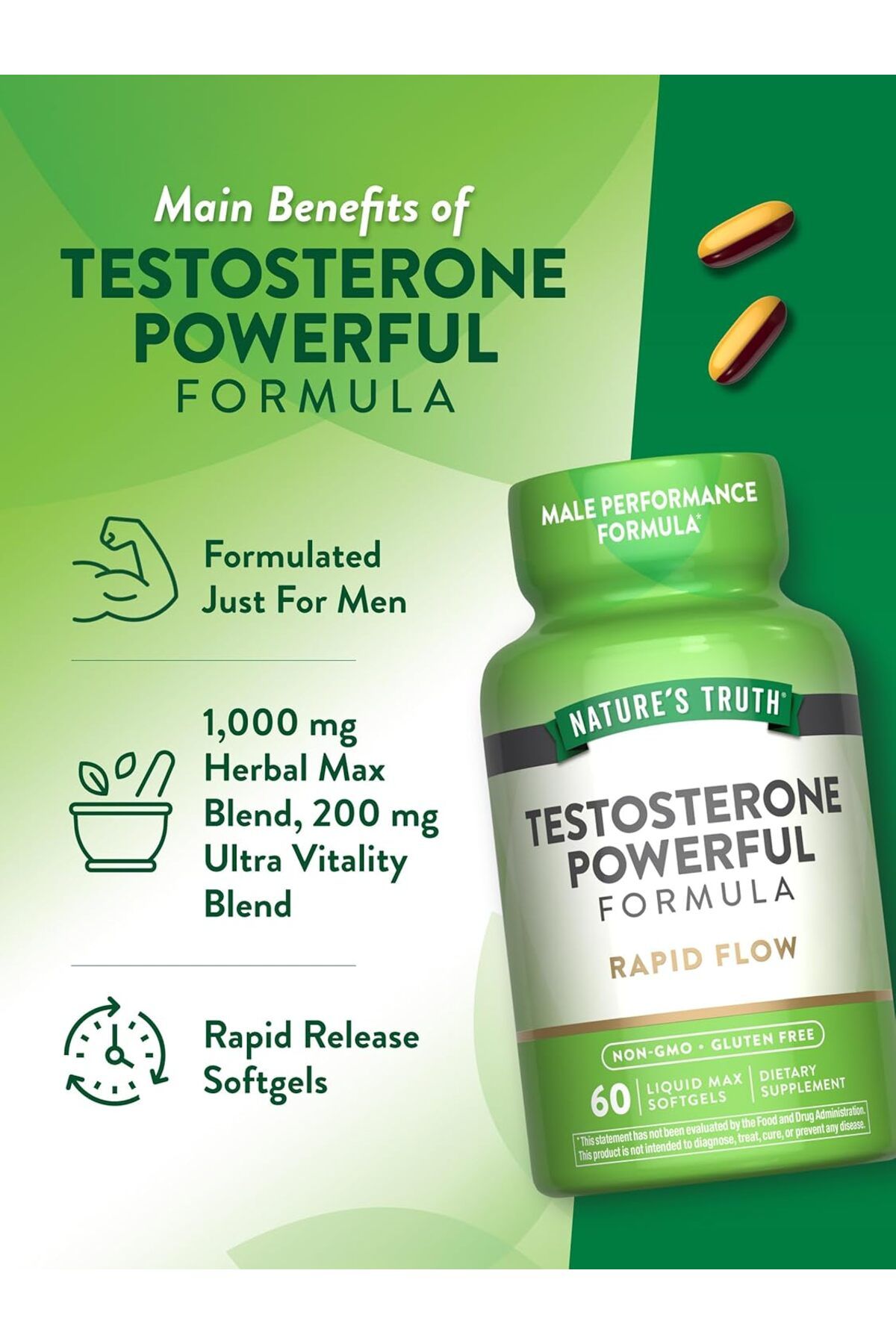 Natures Truth Nature's Truth, Test Powerful Longjack Tongkat+Tribulus+Fenugreek 60 Liquid Max Softgels