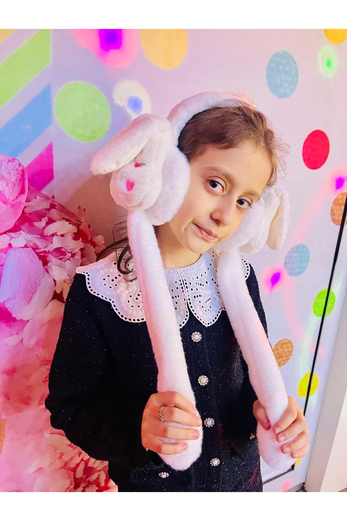 doğan hediyelik Yüksek Kalite Peluş Hareketli Oynar Kulaklı Tavşan Çocuk Şapka Kulaklık