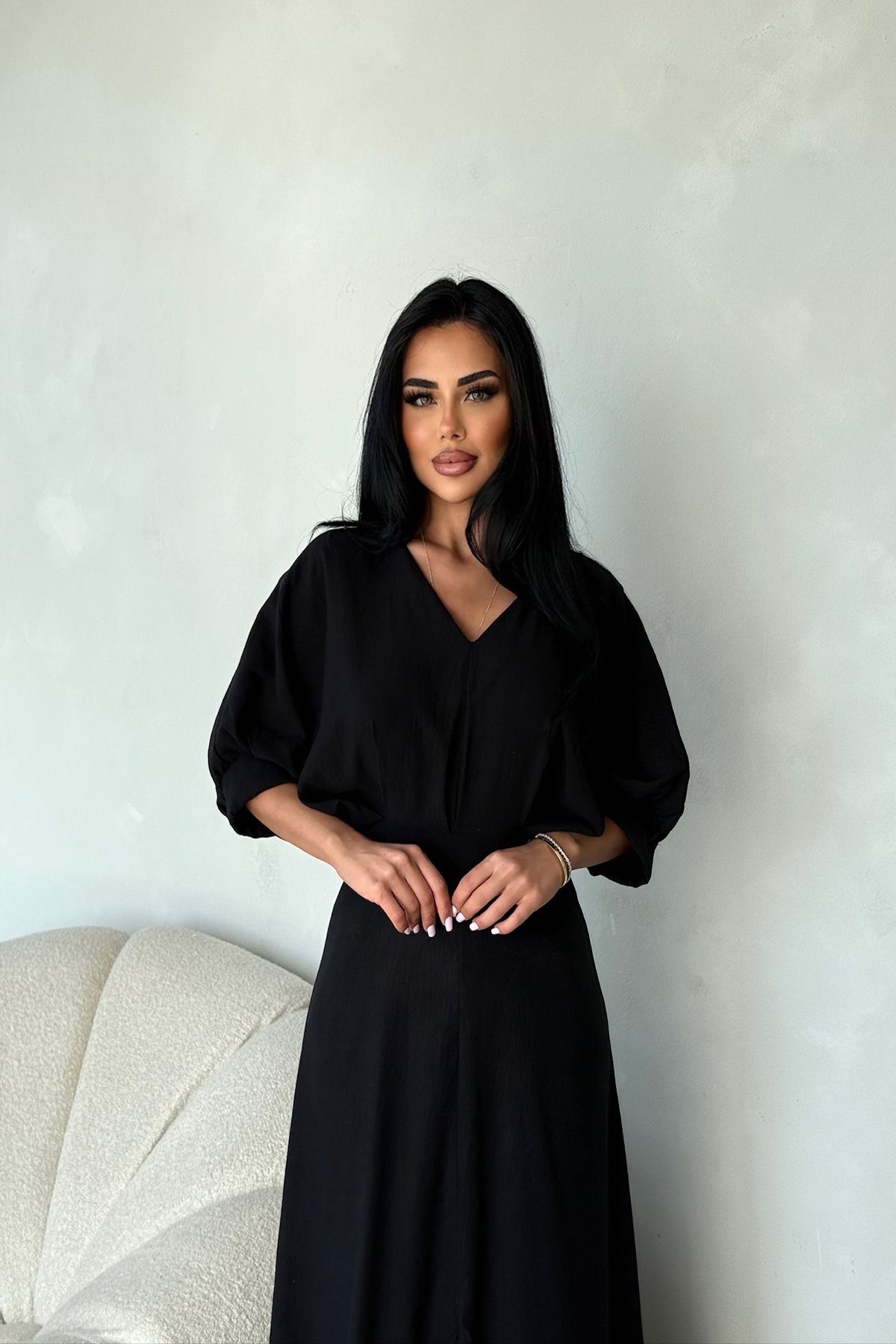 kamacibutik V Yaka Balon Kol Elbi̇se