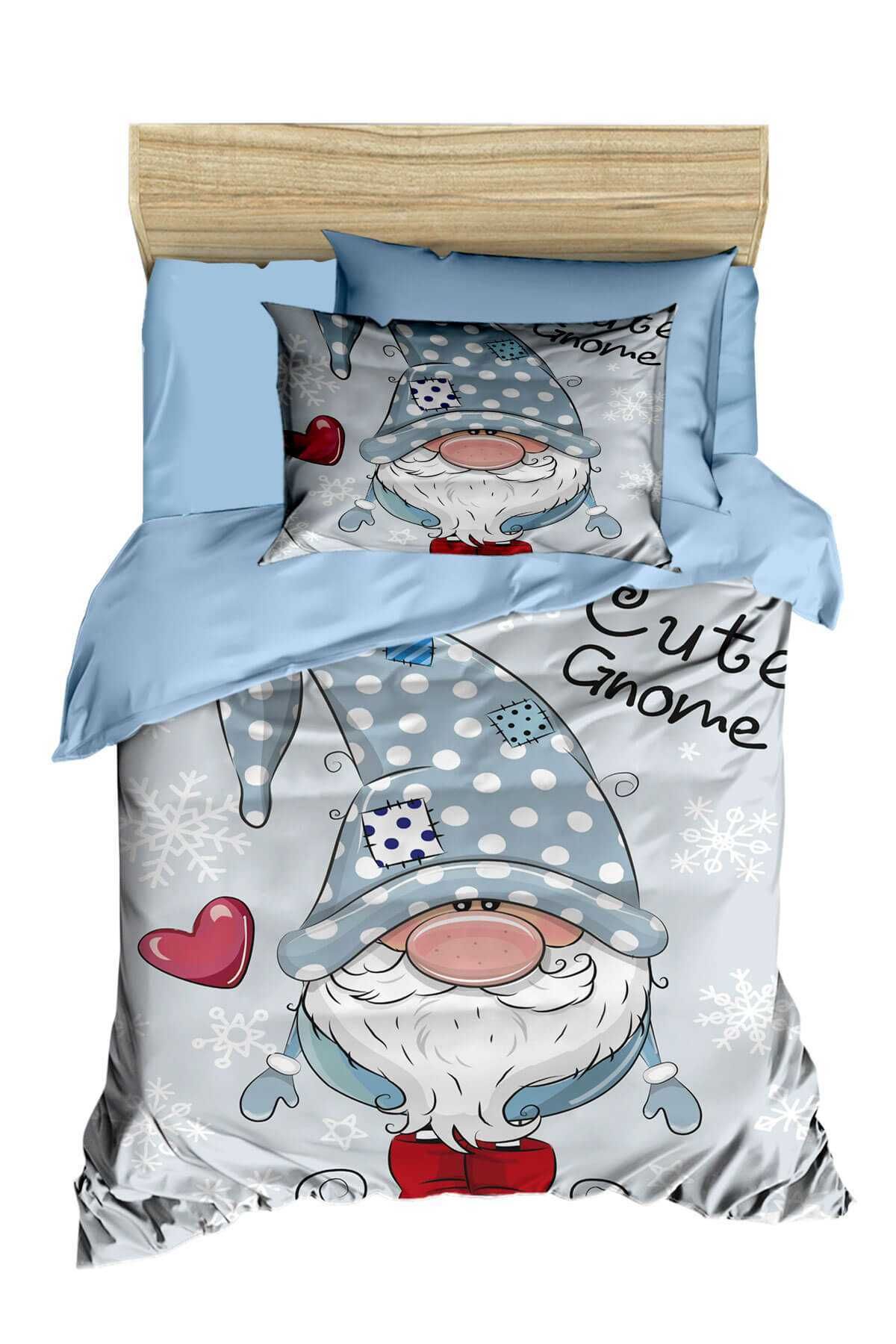 merland benvecocuk Dijital Baskılı 3d Pamuklu Yenidoğan Bebek Nevresim Takımı Cute Gnome Blue