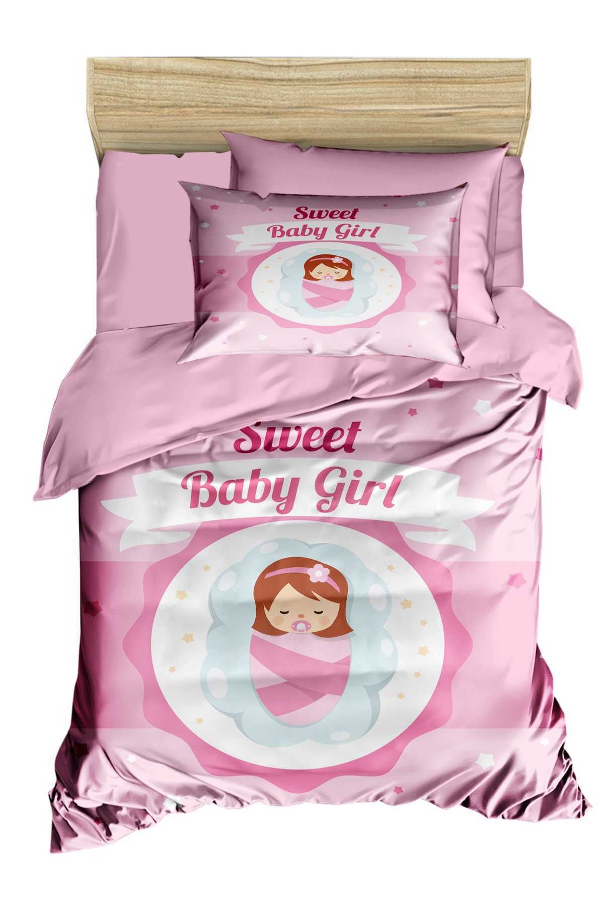 merland benvecocuk Yenidoğan Kız Bebek Nevresim Takımı %100 Pamuklu Sweet Baby Girl