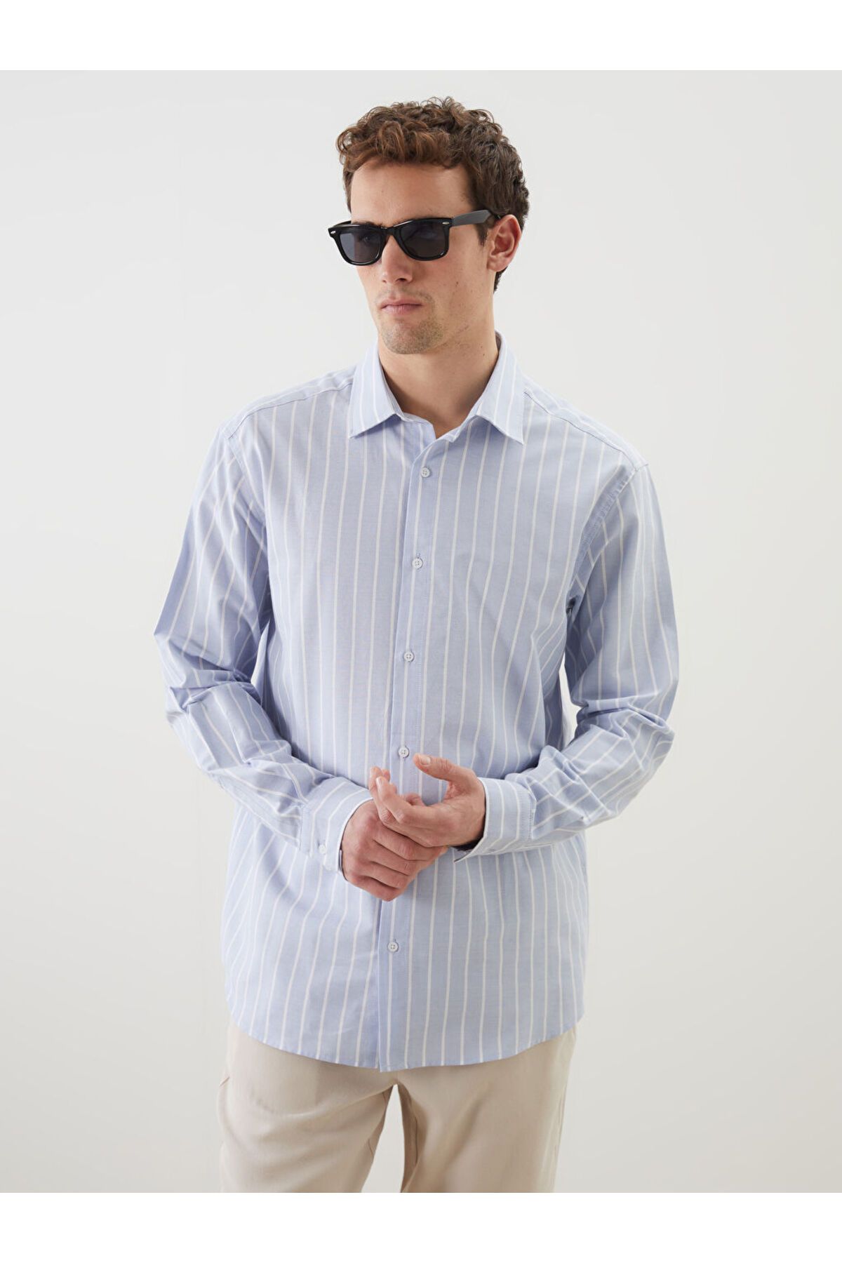 LC Waikiki LCW Vision Mavi Regular Fit Kısa Kollu Çizgili Oxford Erkek Gömlek S5M670Z8NVY25
