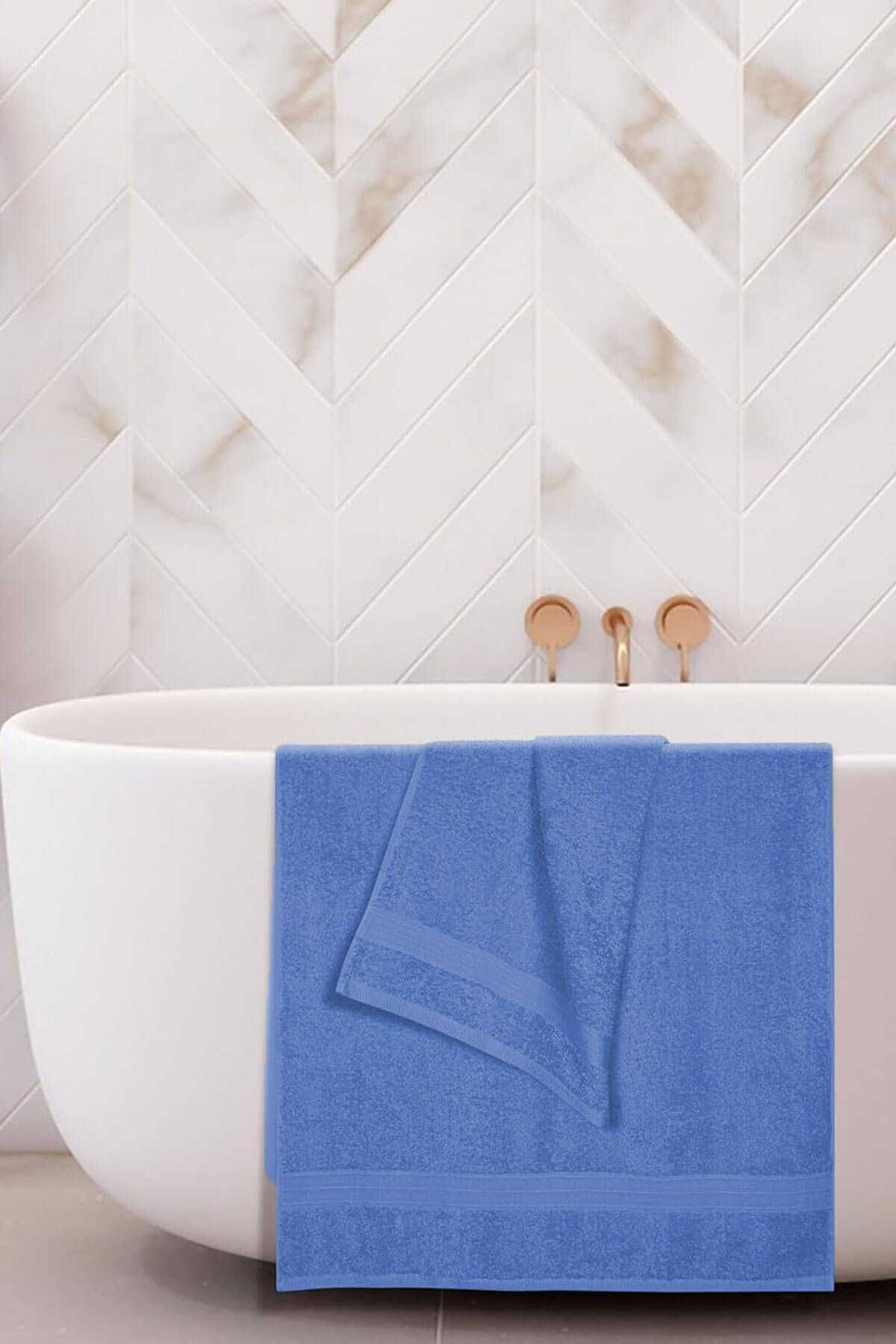 merland benvecocuk 2 li Banyo Havlu Takımı %100 Pamuklu Dry Mavi